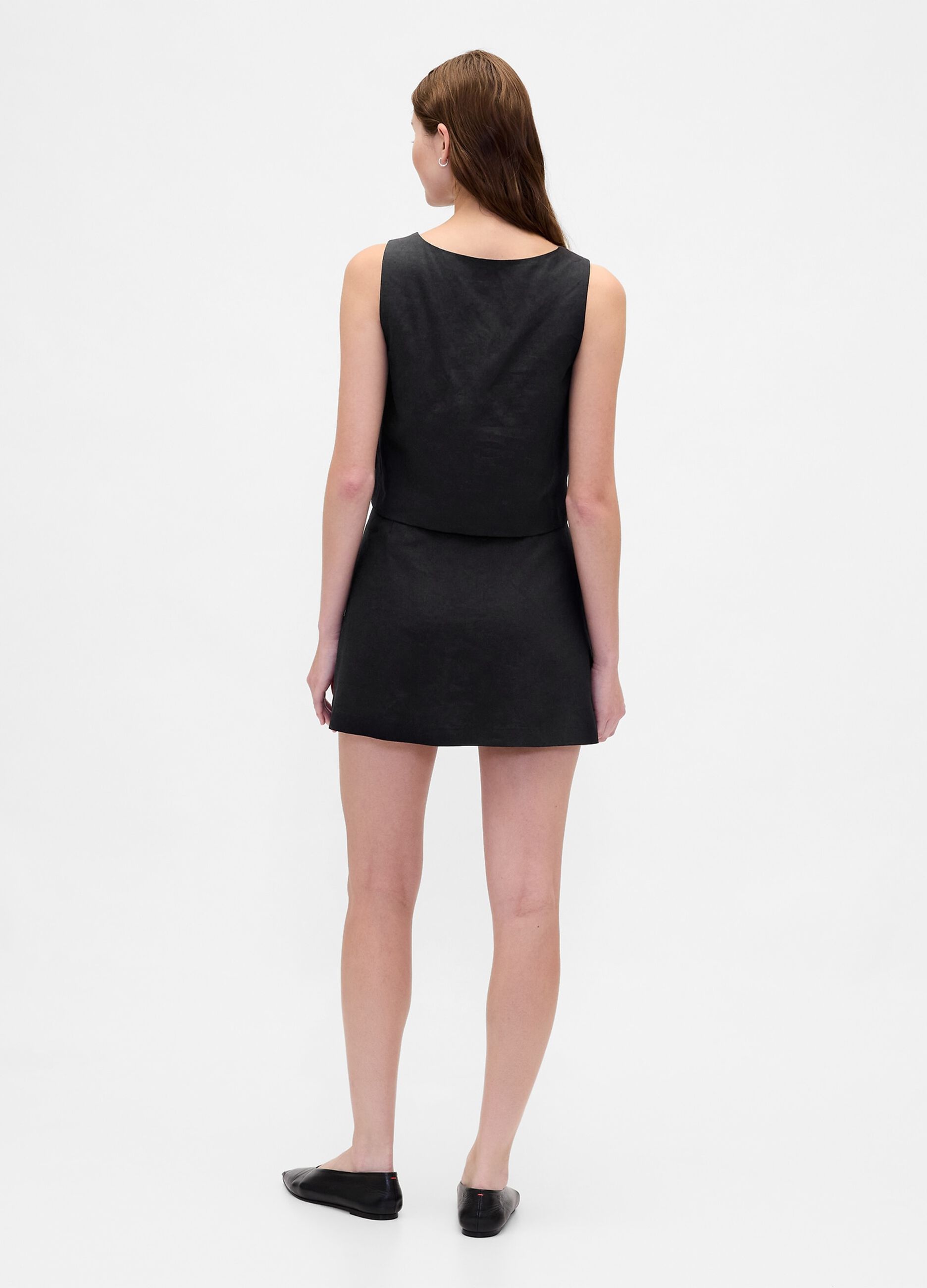 Gonna in misto lino nera regular fit