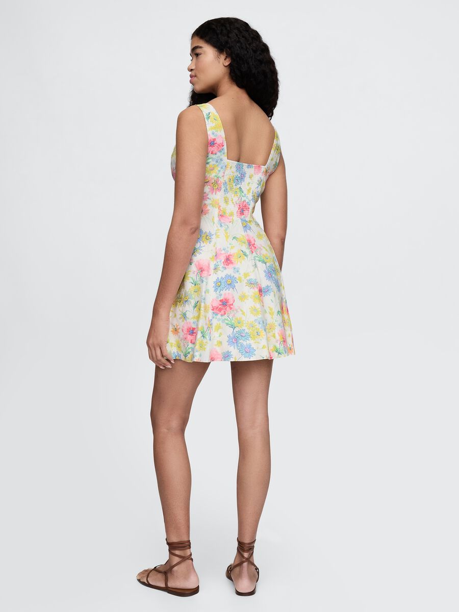Vestito corto a fiori multicolor in lino e viscosa Donna_2