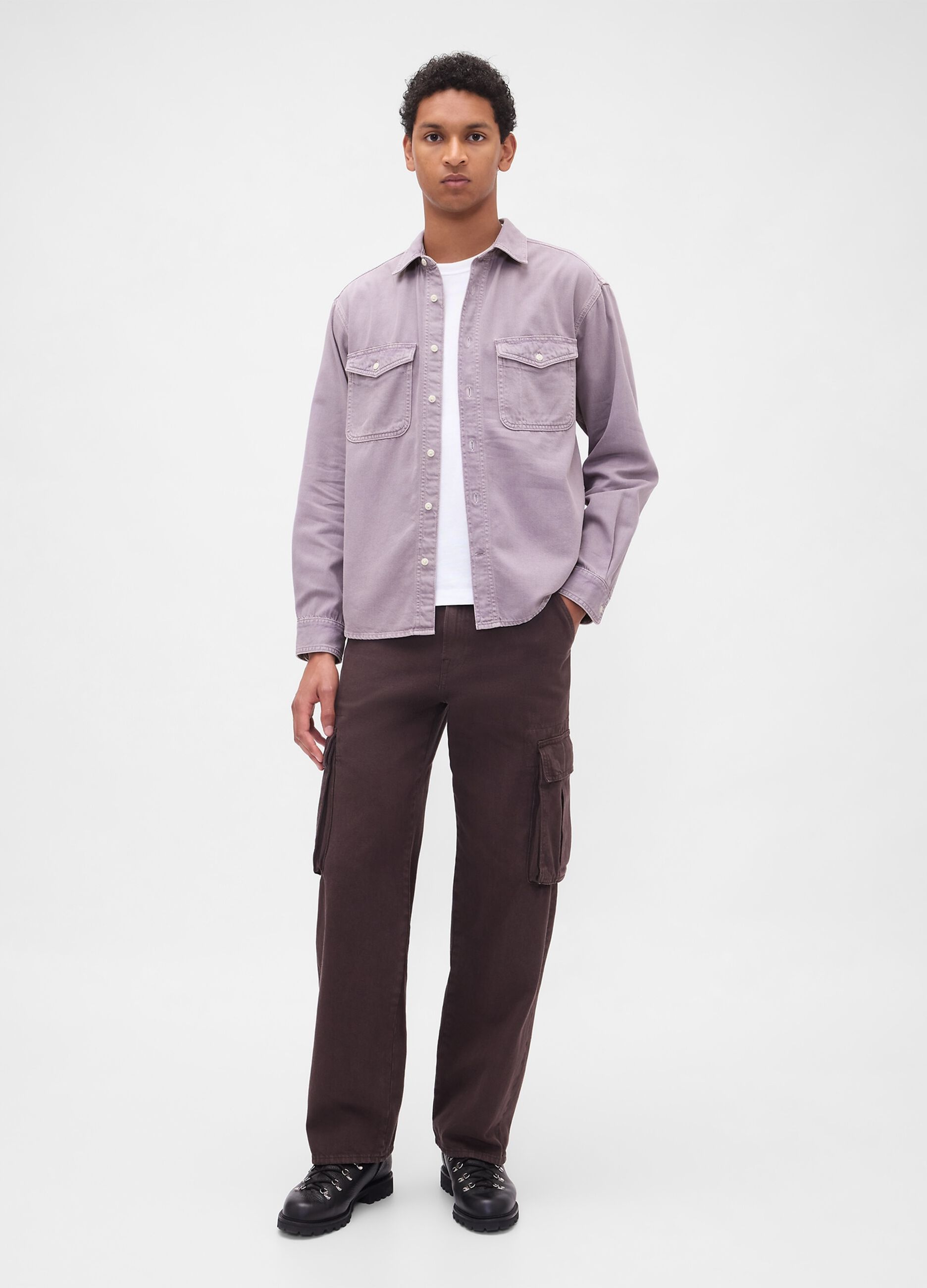 Camicia viola a maniche lunghe in misto cotone e Lyocell_2