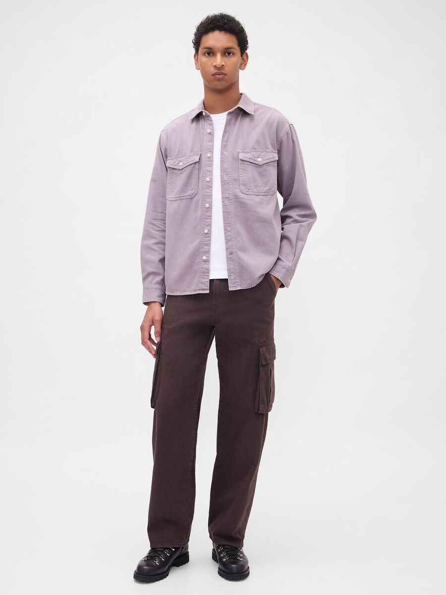 Camicia viola a maniche lunghe in misto cotone e Lyocell Uomo_2