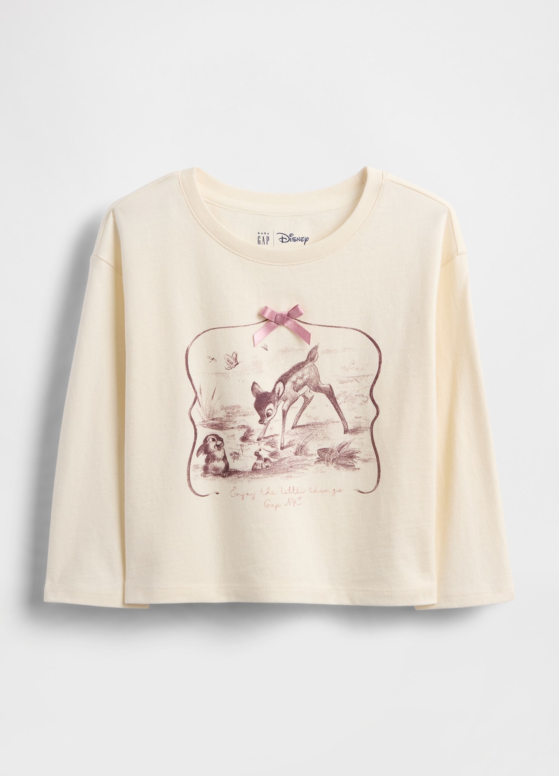 T-shirt beige a maniche lunghe in cotone
