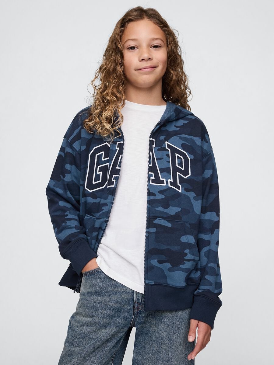 Felpa con logo GAP, cappuccio e zip in misto cotone Bambino_0