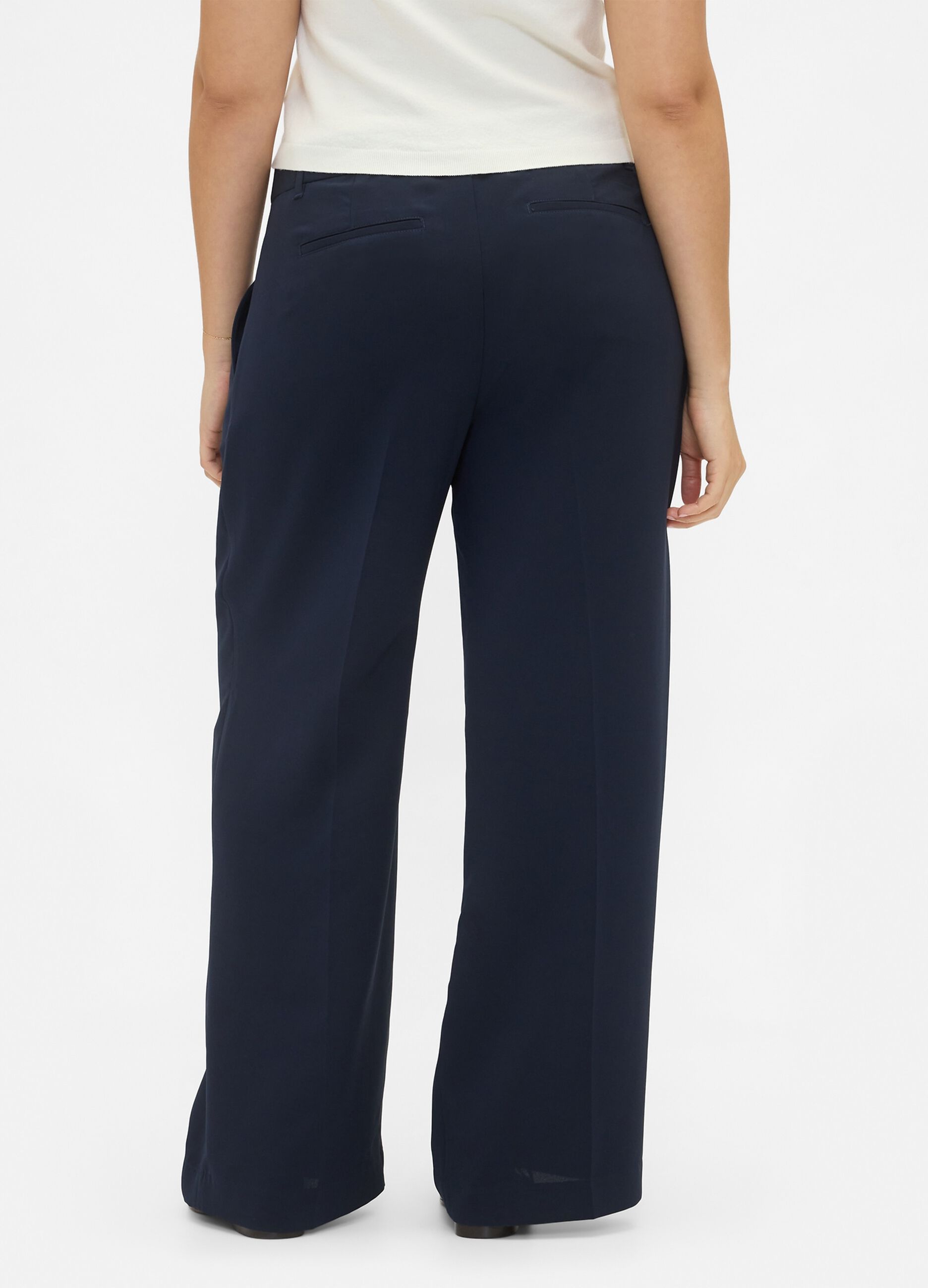 Pantaloni blu a gamba larga in tessuto elasticizzato_5