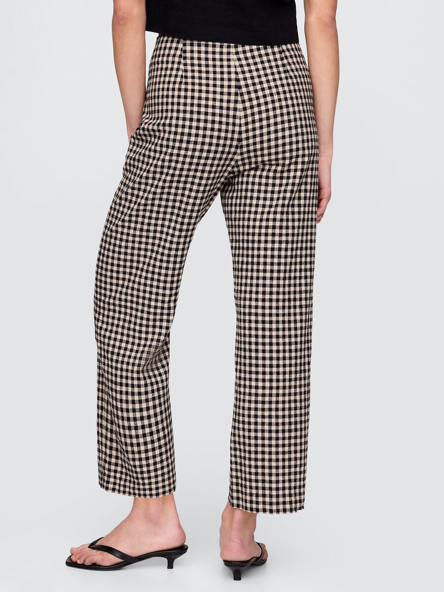 Pantaloni a quadri marrone e nero in lino e viscosa Donna_2