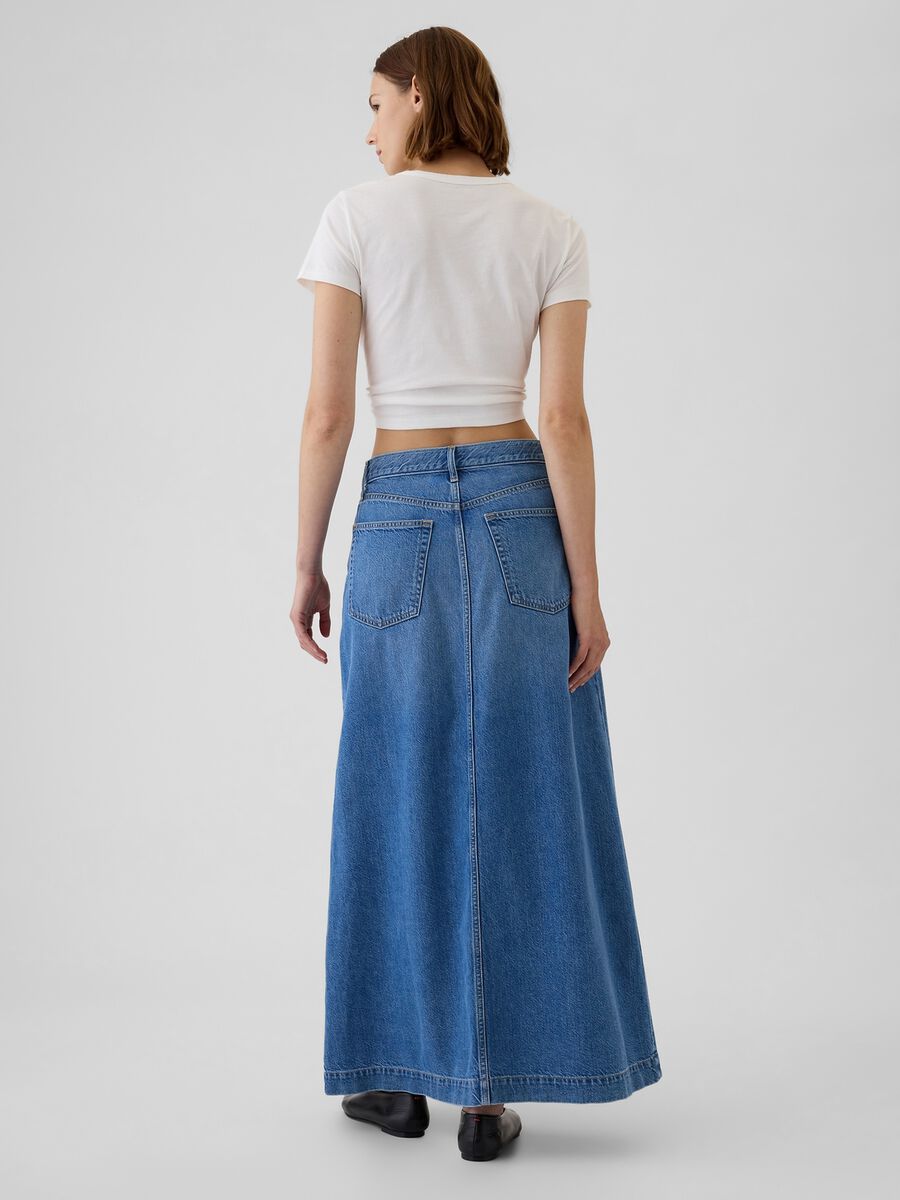 Gonna lunga in denim con spacco Donna_1