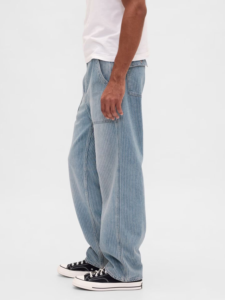 Jeans baggy in puro cotone azzurro regular fit con cinque tasche Uomo_3
