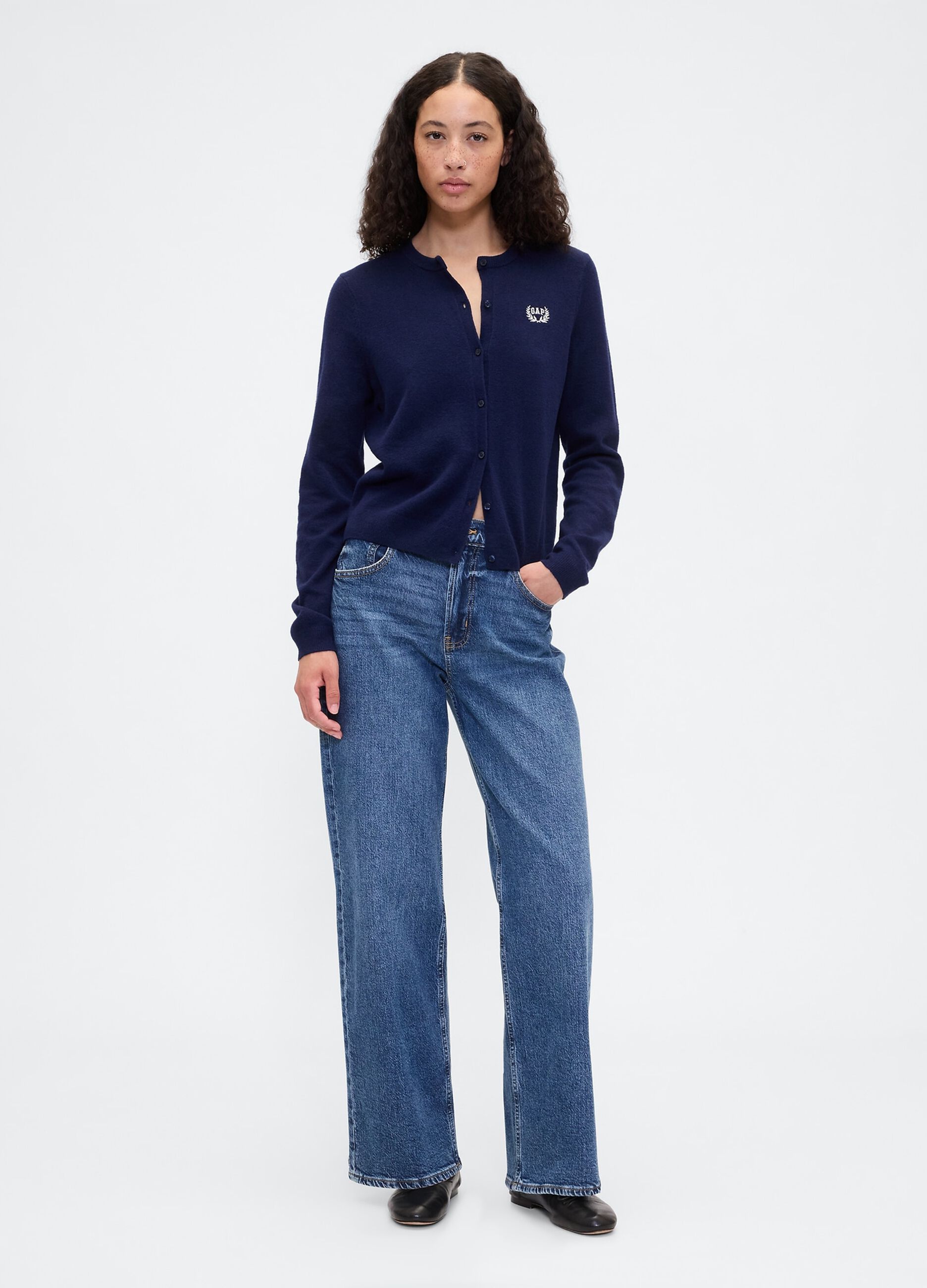 Cardigan blu in misto tessuti