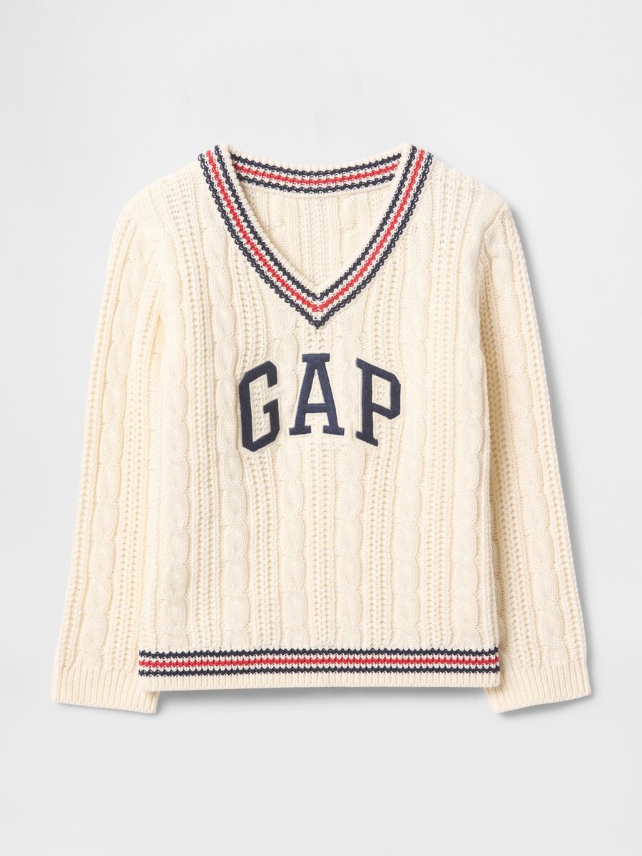 Maglione bianco GAP Kids in cotone con scollo a V Uomo_0