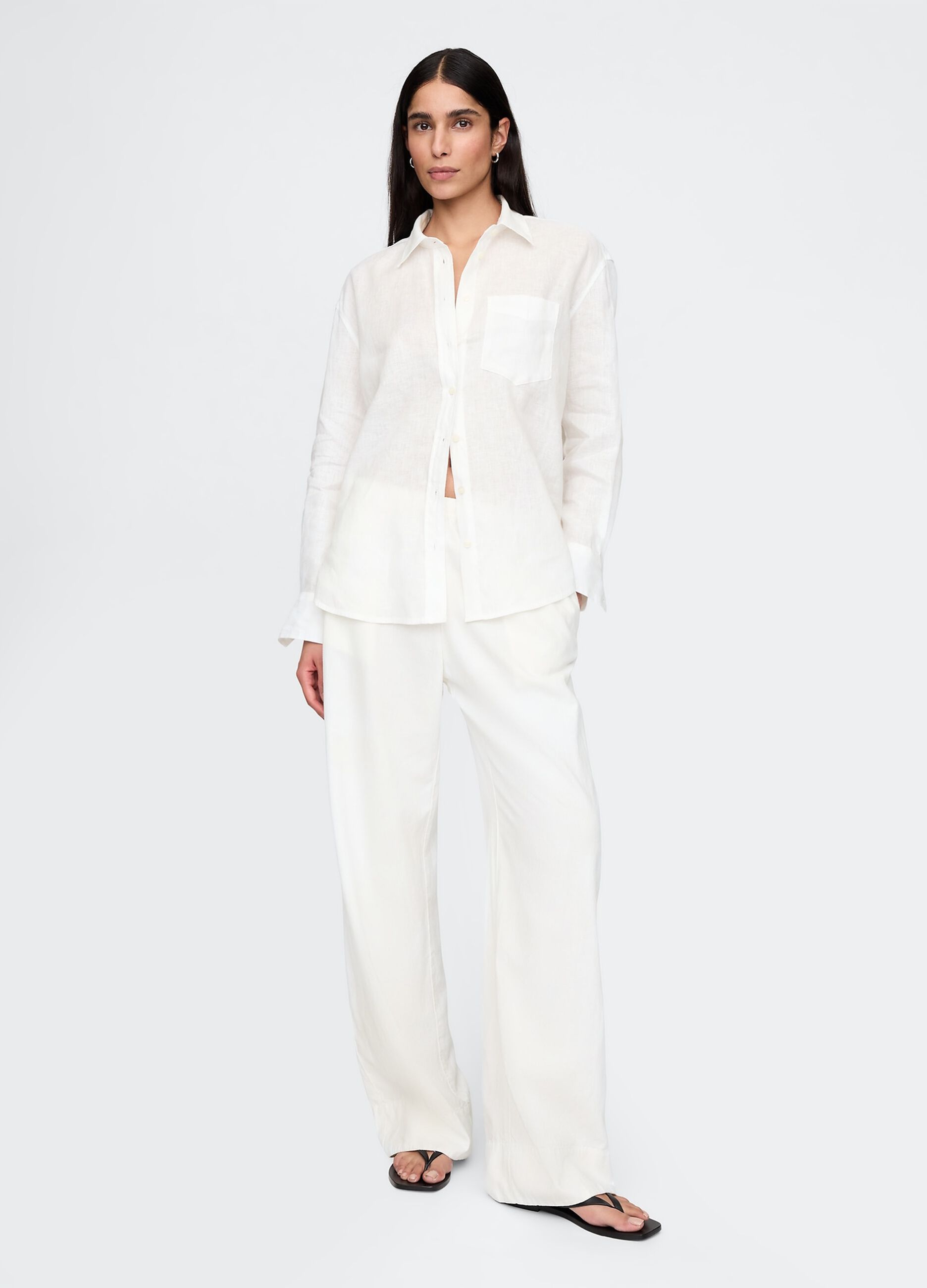 Pantaloni ampi bianchi in lino e viscosa