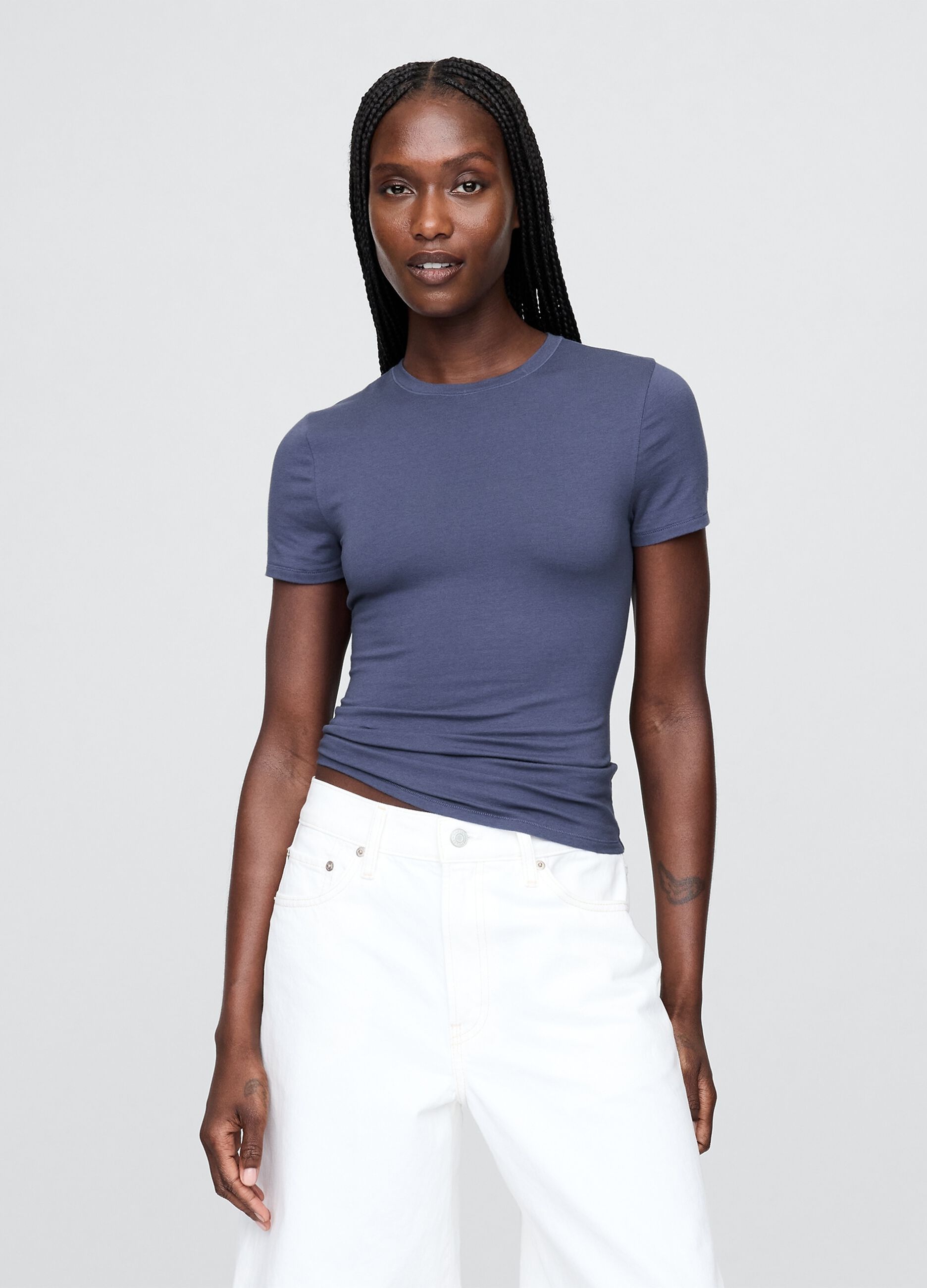 T-shirt blu elasticizzata a maniche corte