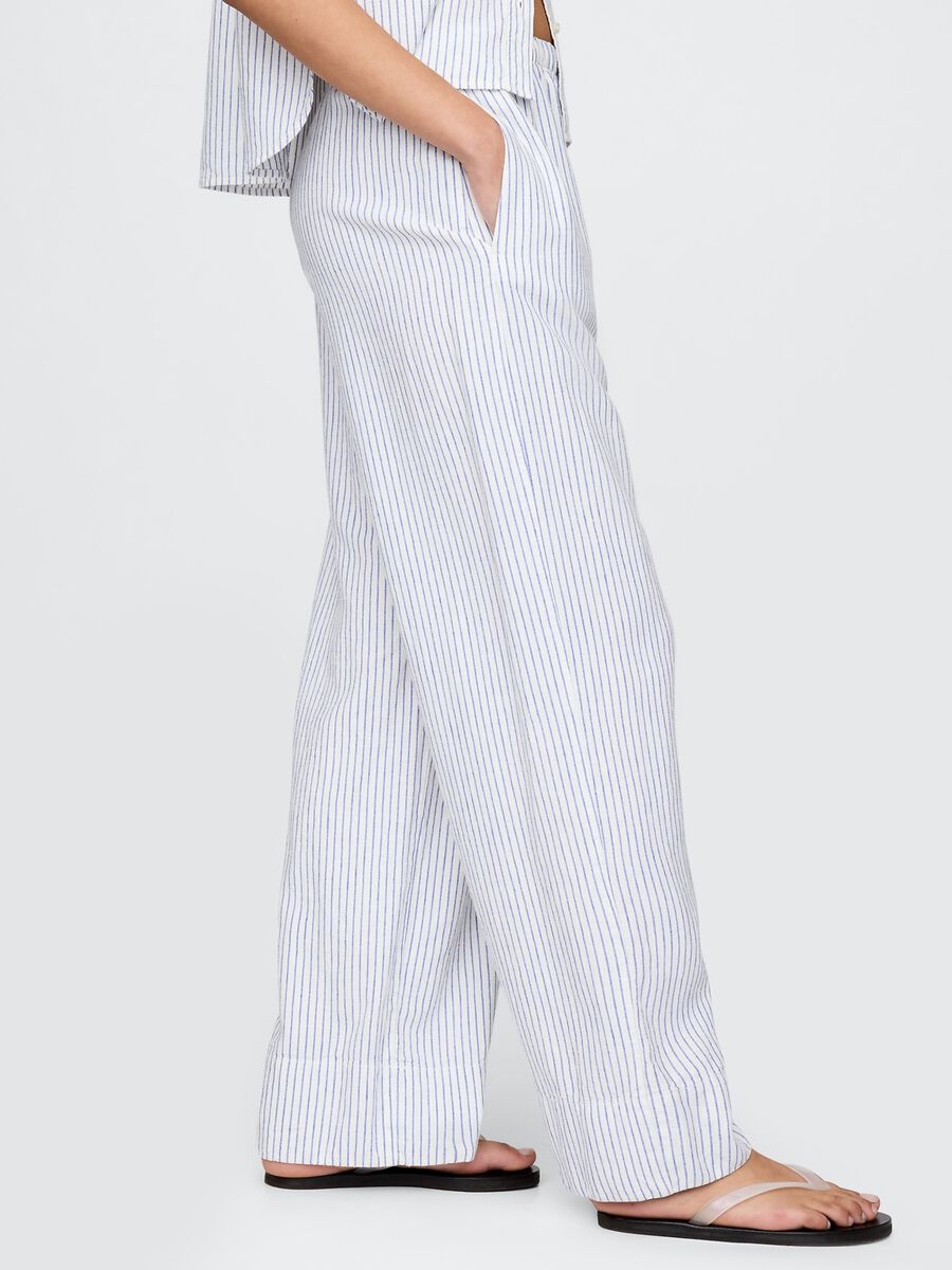 Pantaloni palazzo a righe in lino e viscosa Gap Donna_3