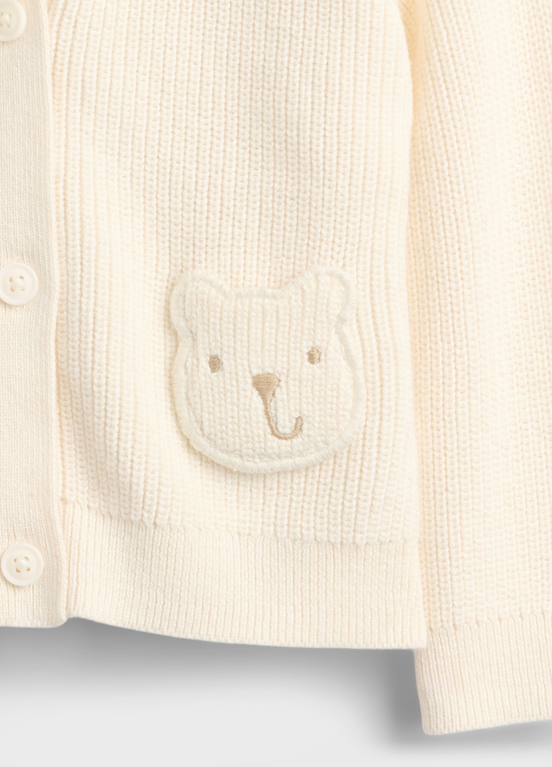 Cardigan bianco unisex in cotone con tasche orsetto_2
