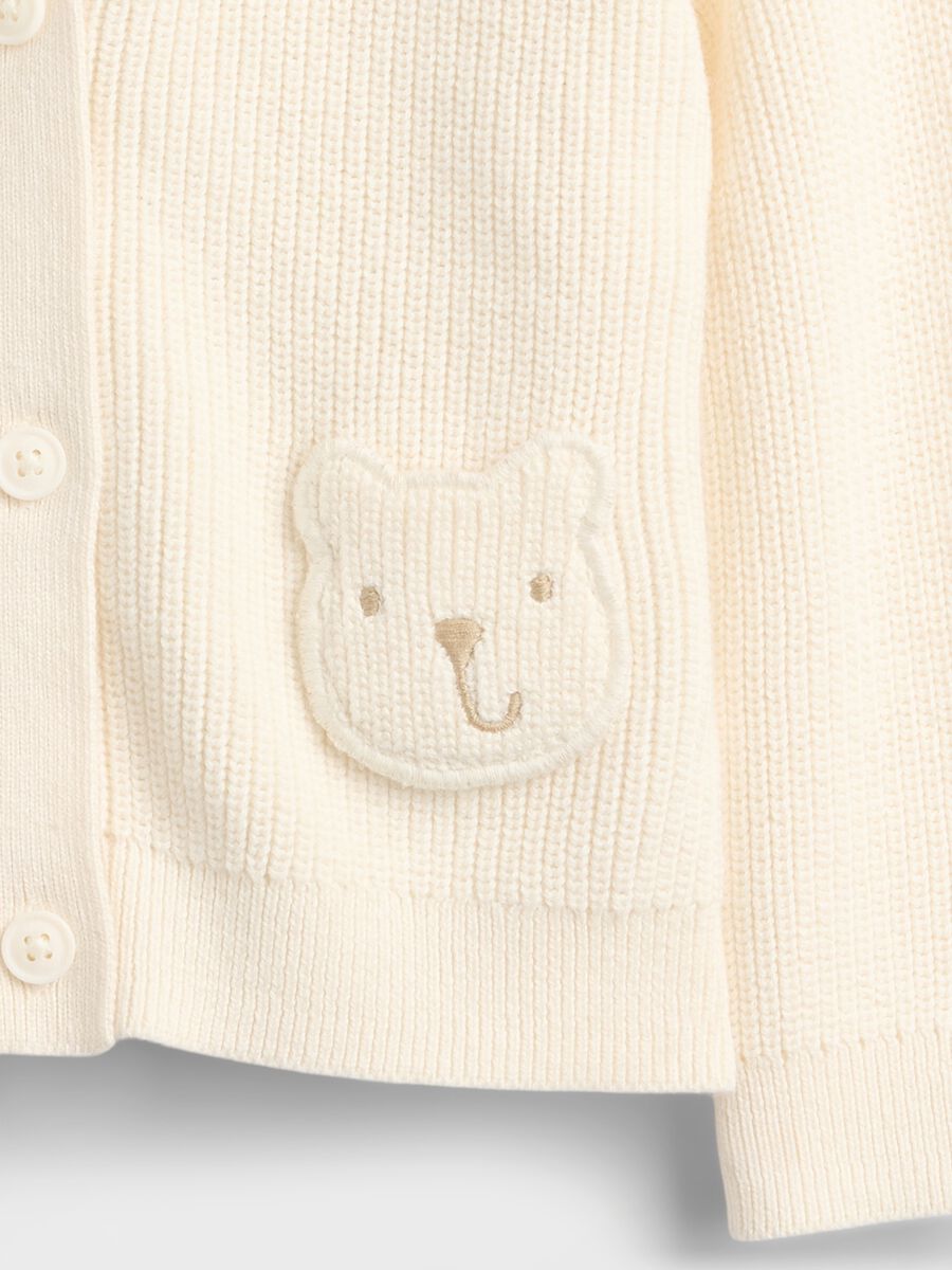 Cardigan bianco unisex in cotone con tasche orsetto Neonato_2