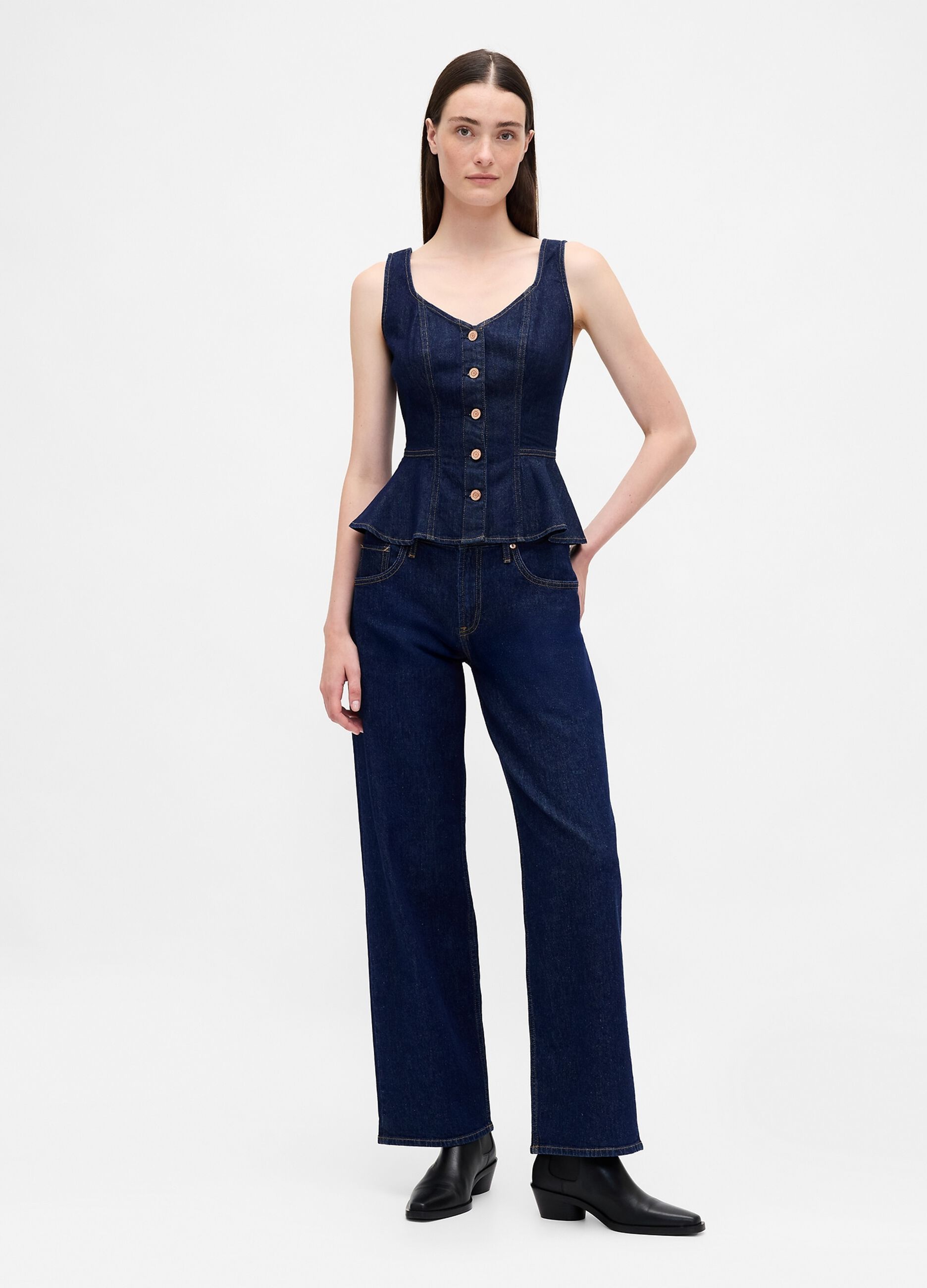 Stretch denim tank top with V-neck_2