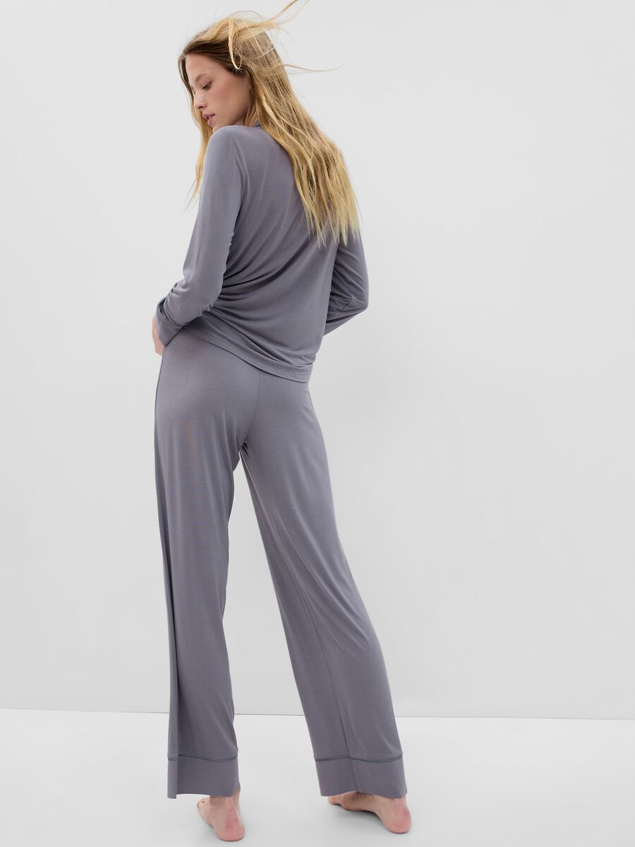 Pantalone pigiama lungo con piping a contrasto Donna_1