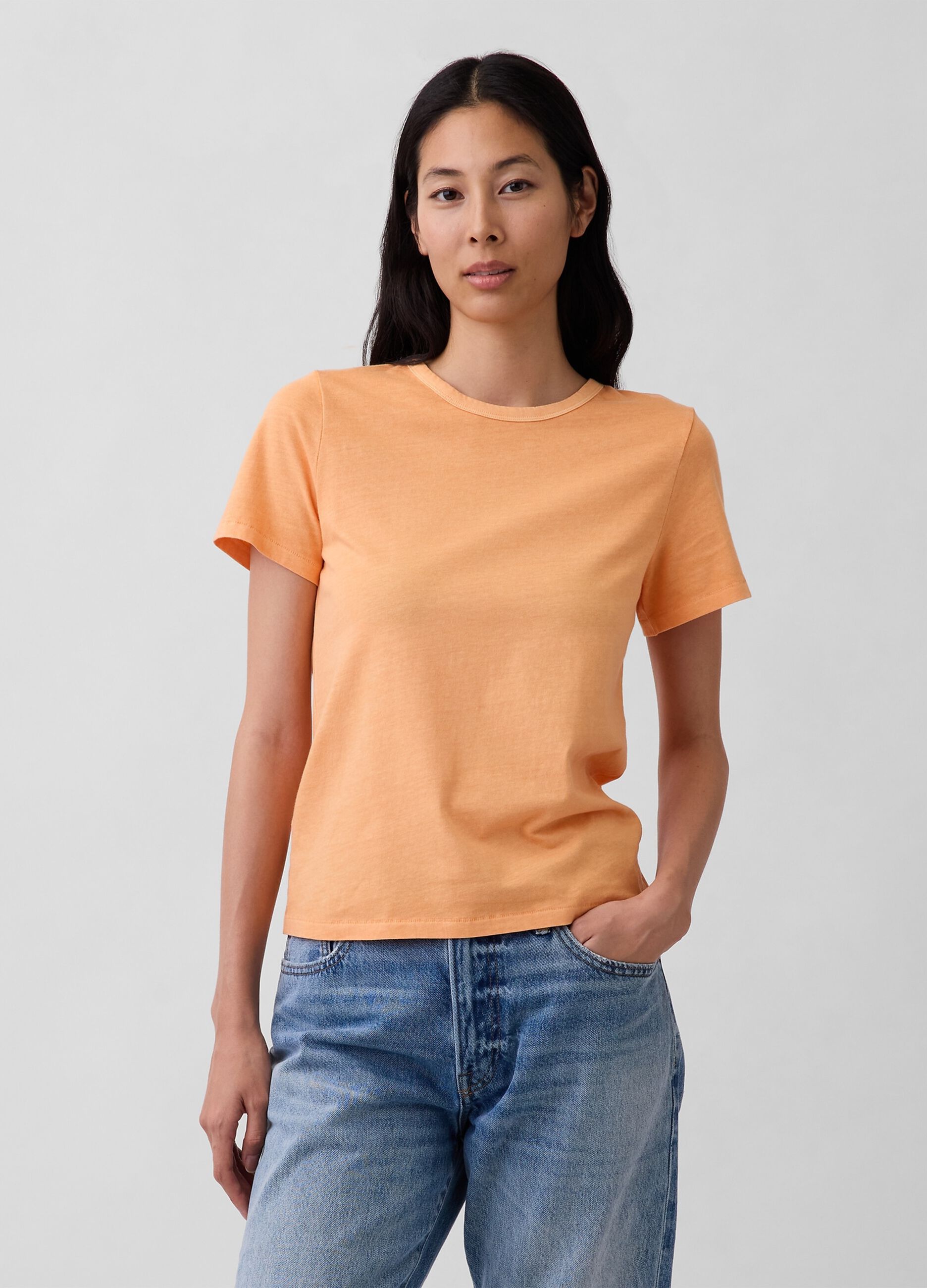 T-shirt girocollo in puro cotone arancione regular fit