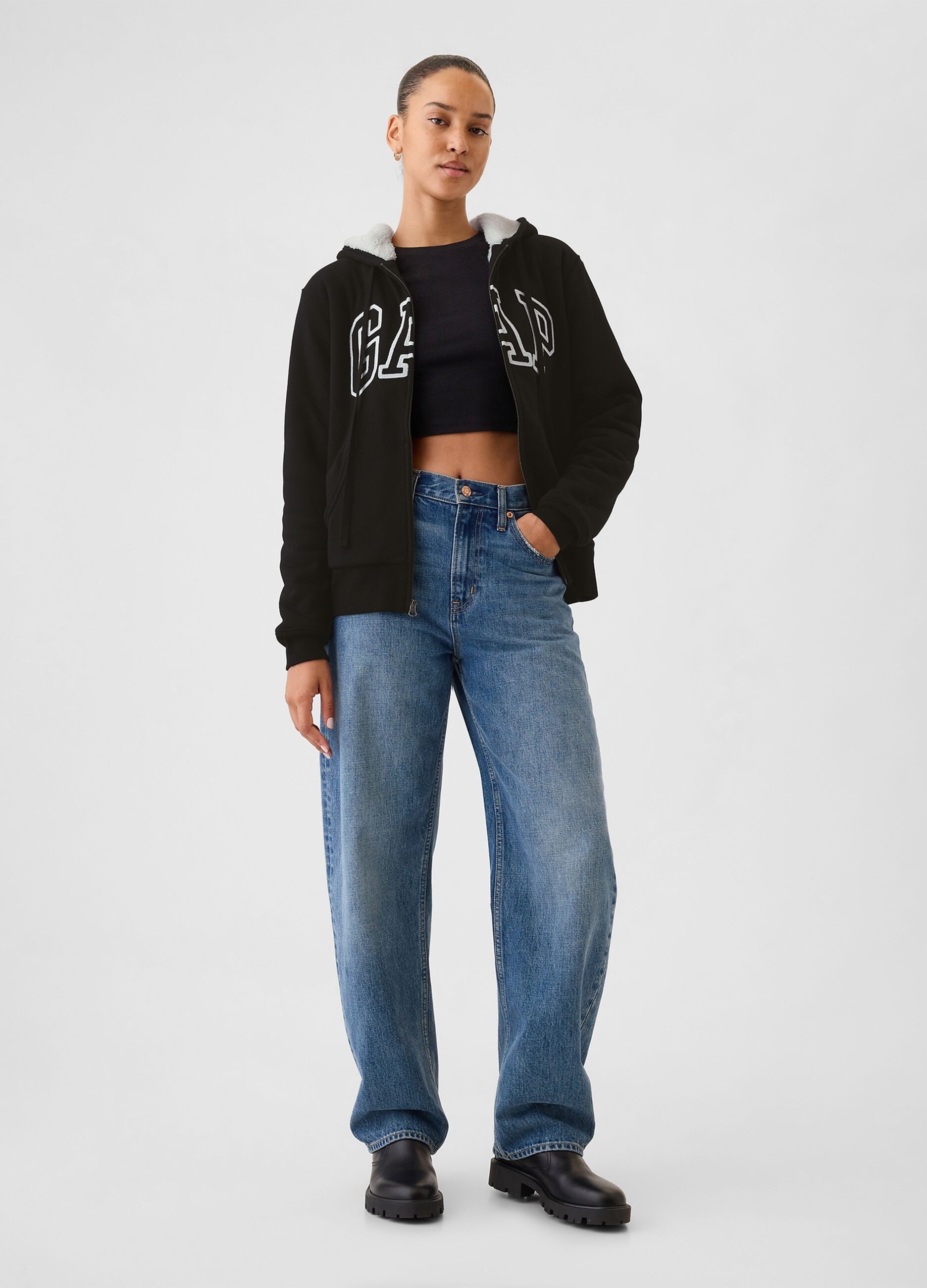 Full-zip con interno in sherpa e ricamo logo_1