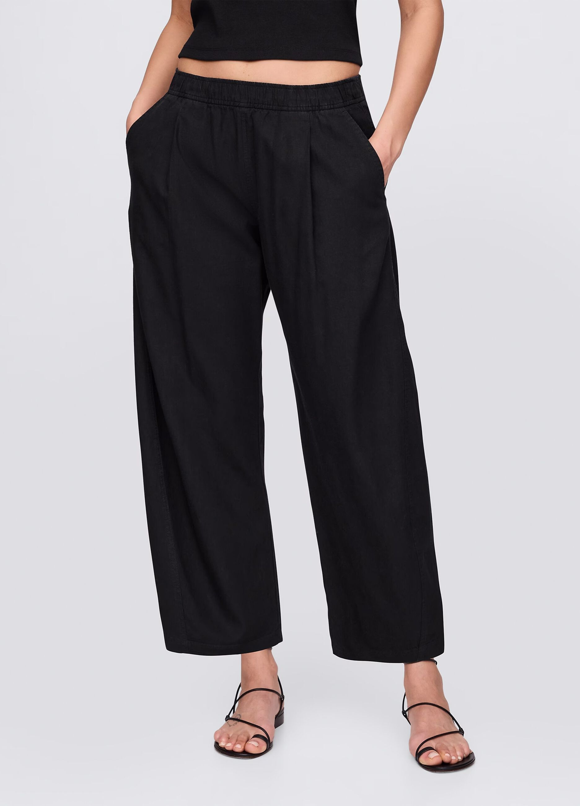 Pantaloni ampi neri in lino e viscosa_1