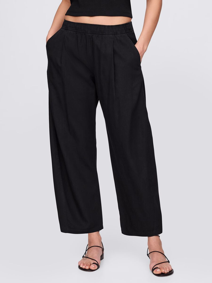Pantaloni palazzo neri in lino e viscosa Donna_1