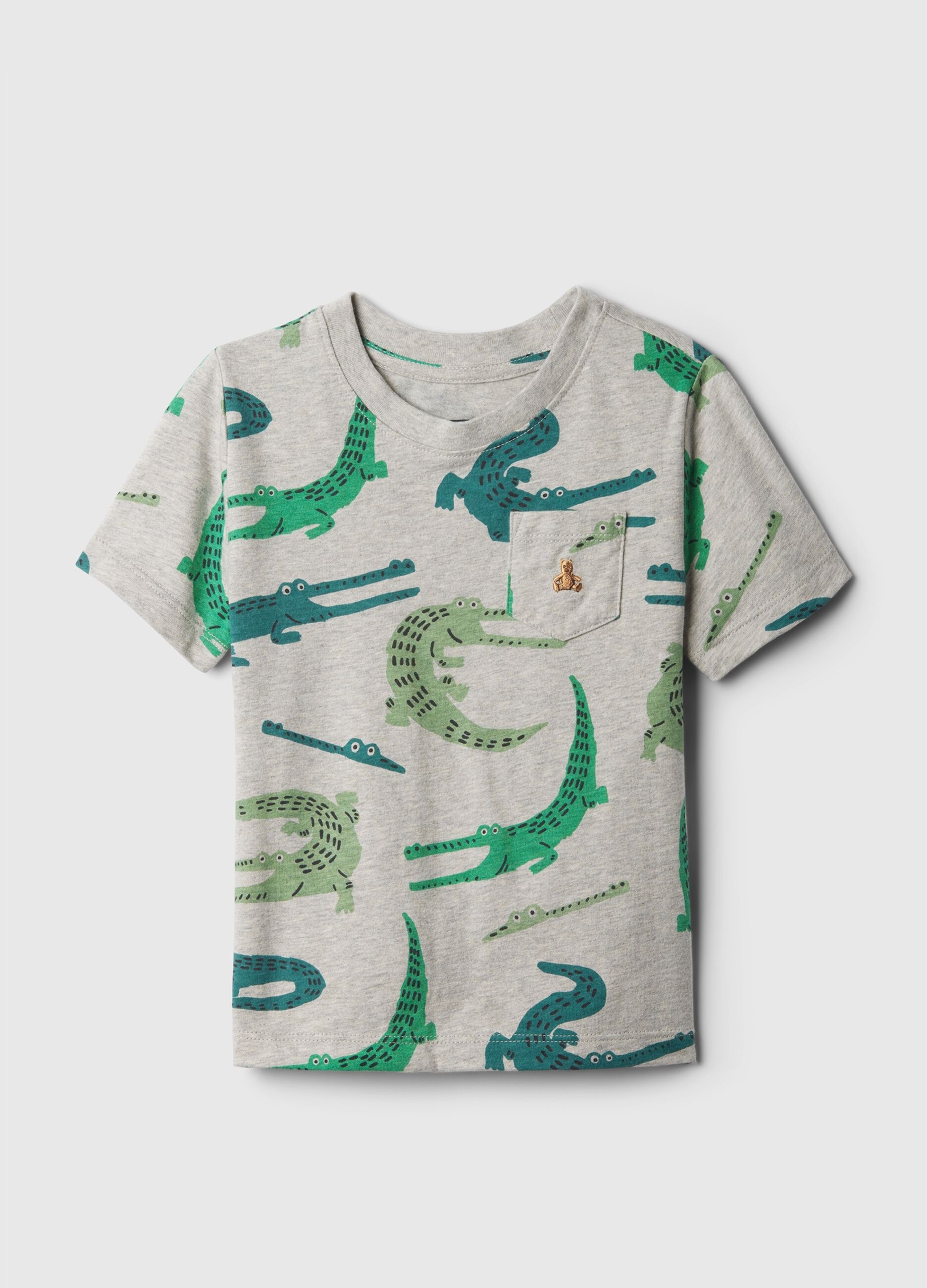 T-shirt with crocodile print and pocket with embroidery