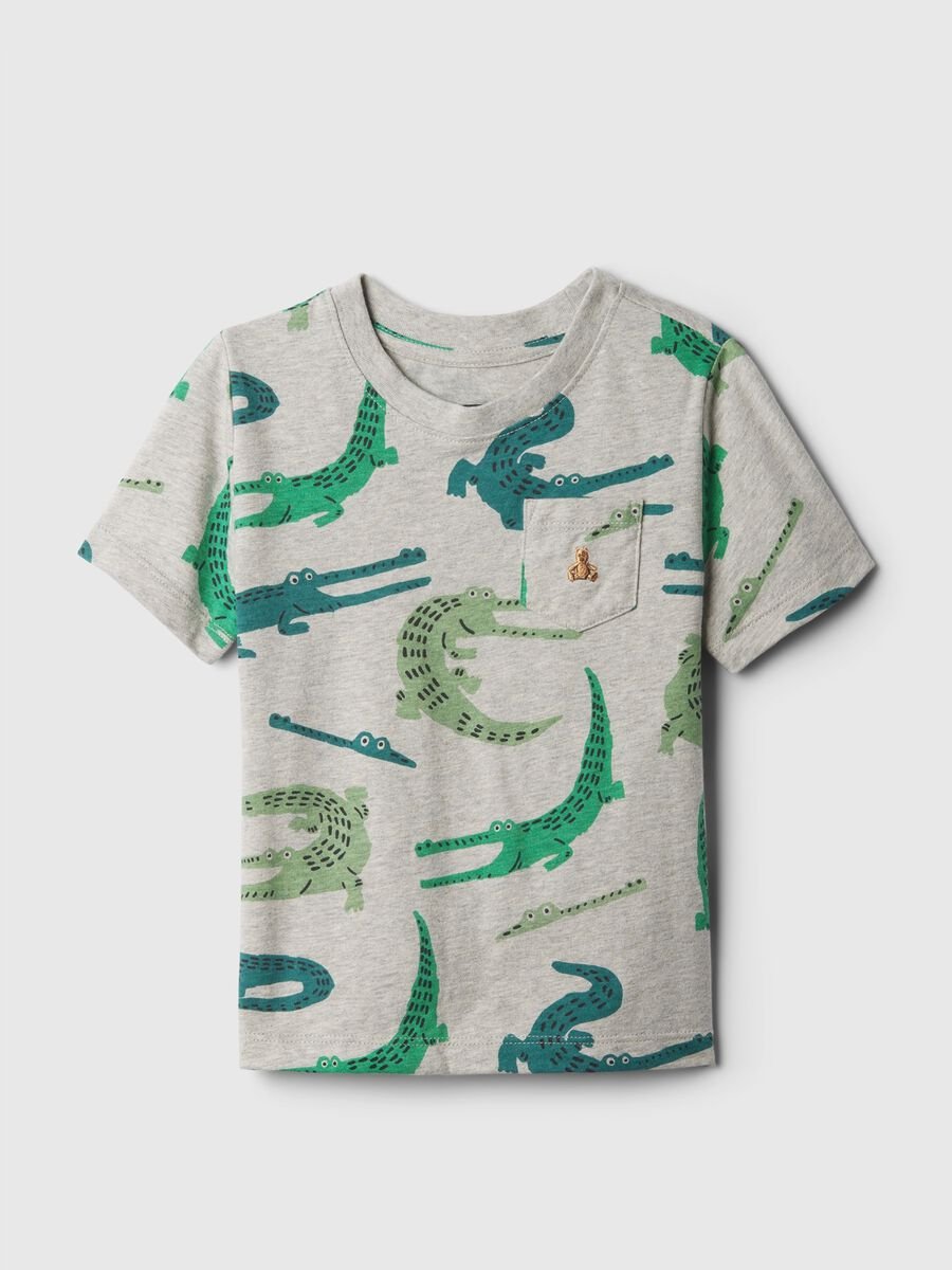 T-shirt with crocodile print and pocket with embroidery Baby Boy_0
