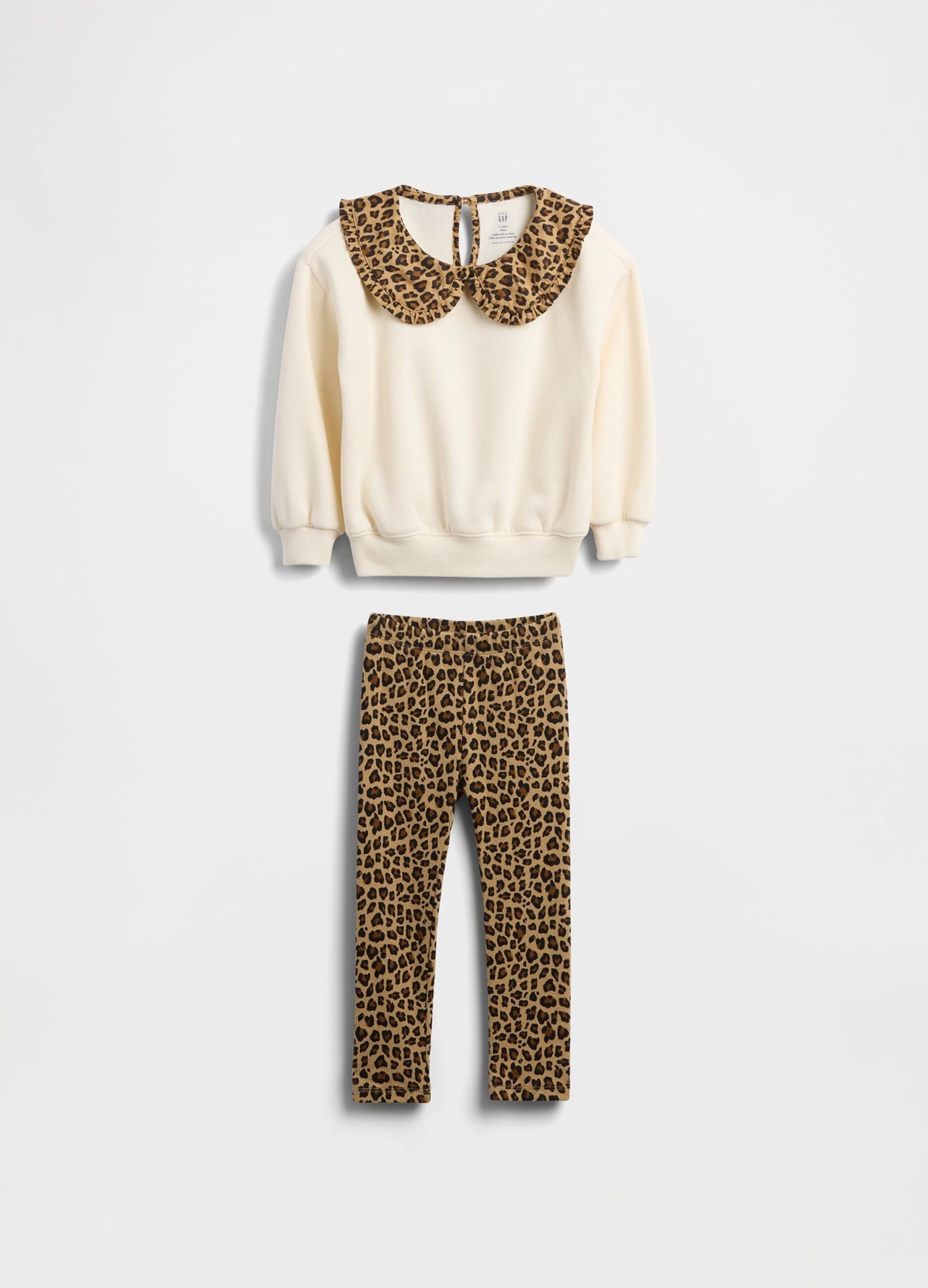 White and Brown Set with Leopard Print for Girls_1
