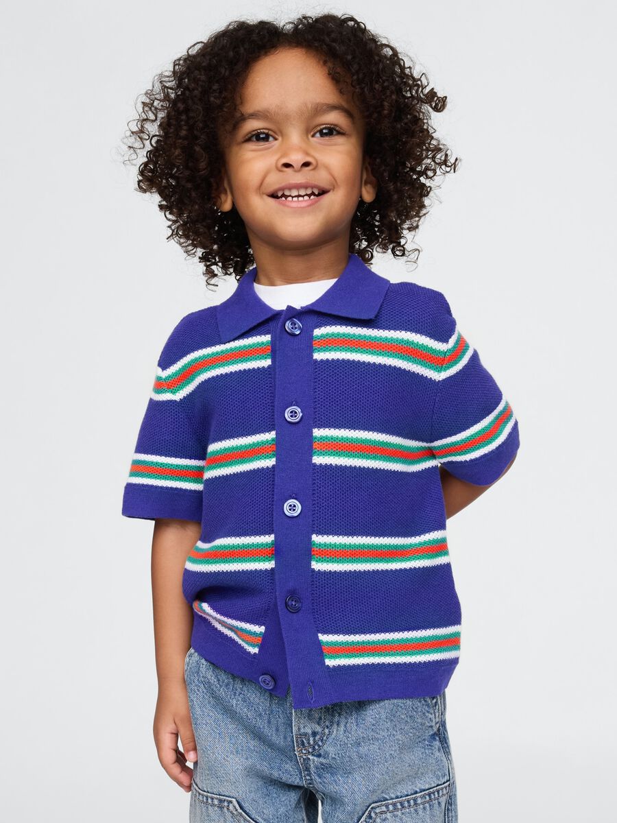Polo a righe multicolor in puro cotone Bimbo_0