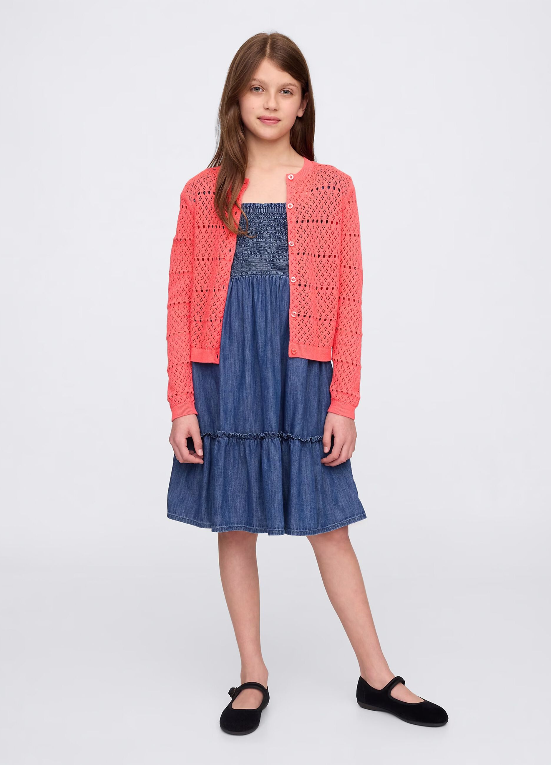 Cardigan rosa con lavorazione traforata_1
