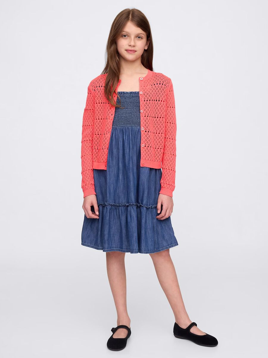 Cardigan traforato rosa in cotone Bambina_1