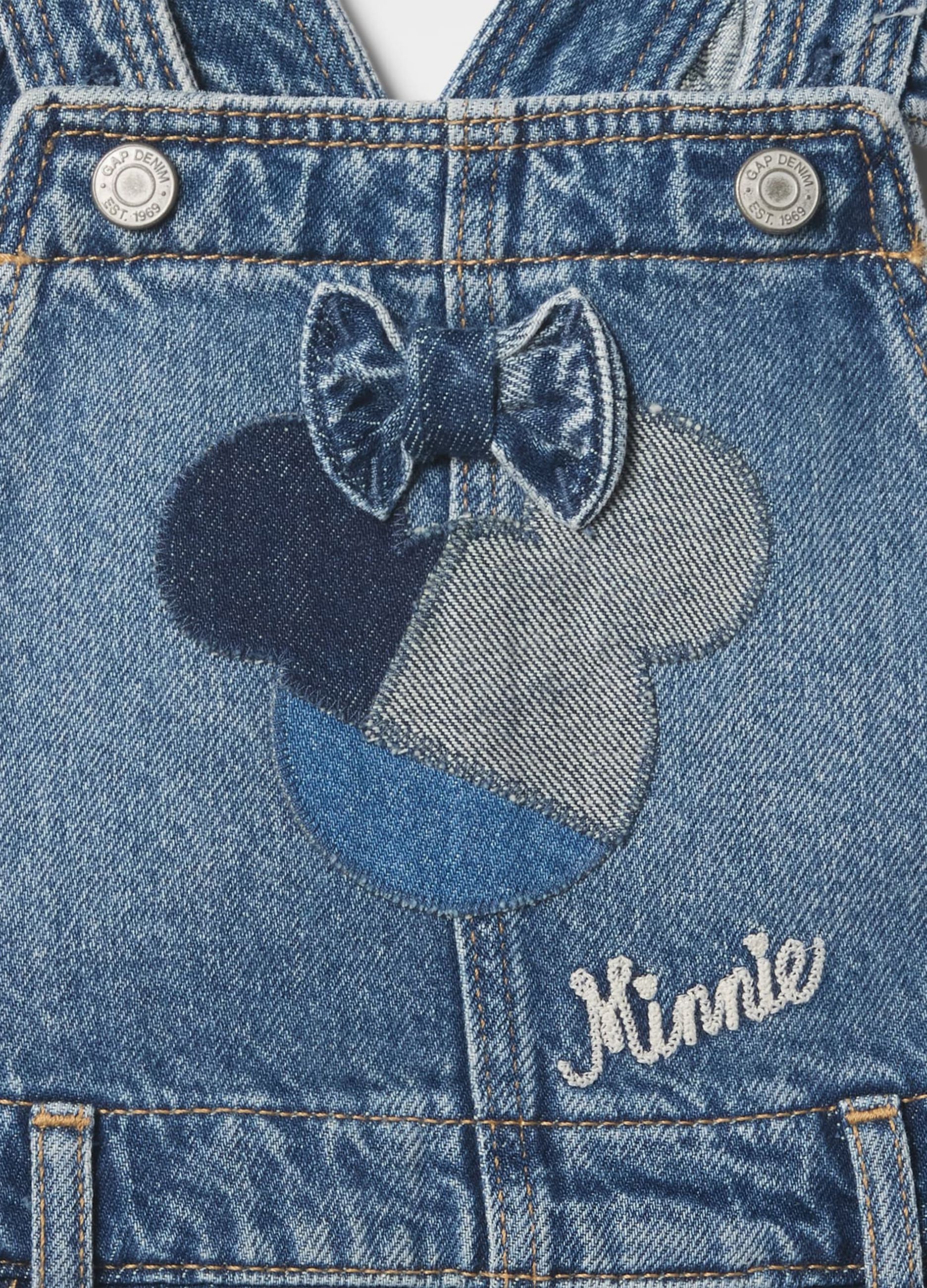 Salopette denim corta con ricamo Minnie_2