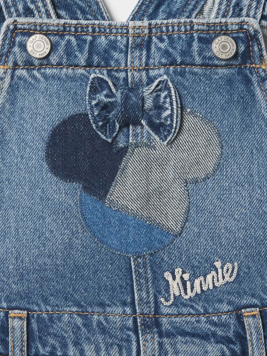 Salopette denim corta con ricamo Minnie Bimba_2