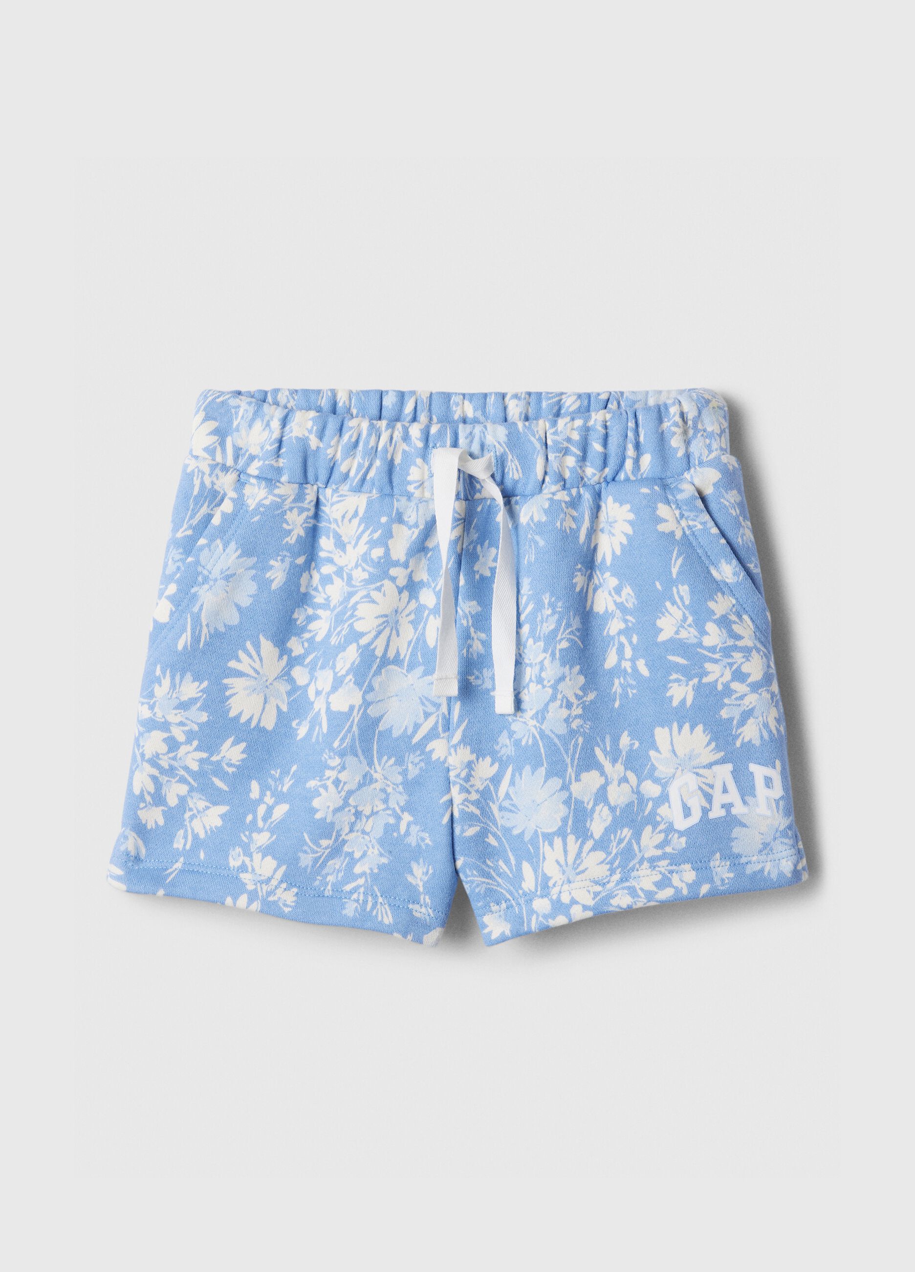 Shorts in felpa floreale con stampa logo