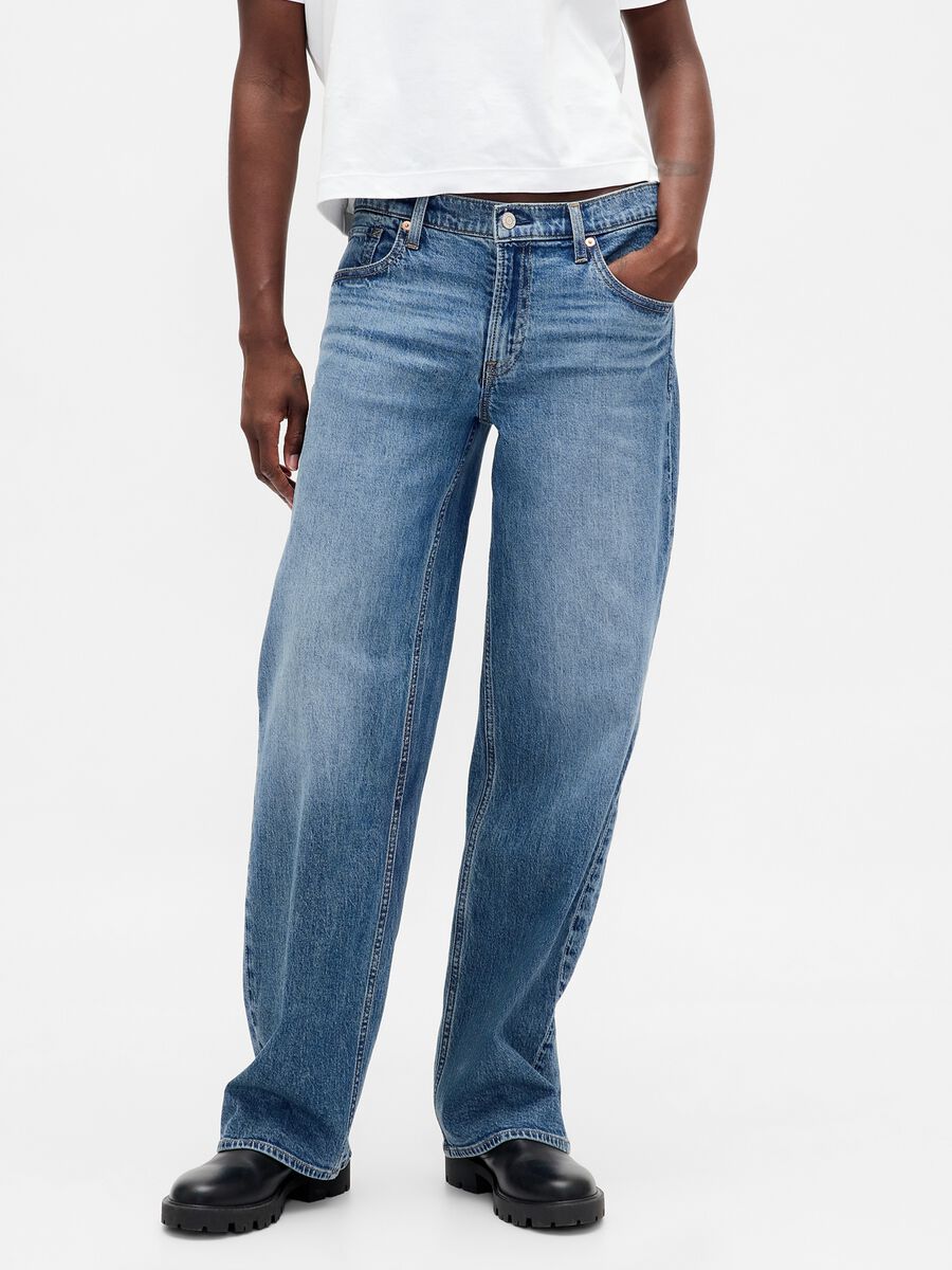 Jeans denim elasticizzati a gamba ampia Donna_1