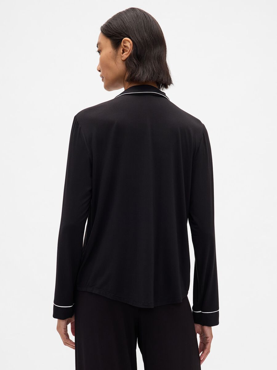 Top pigiama a manica lunga con piping a contrasto Donna_2
