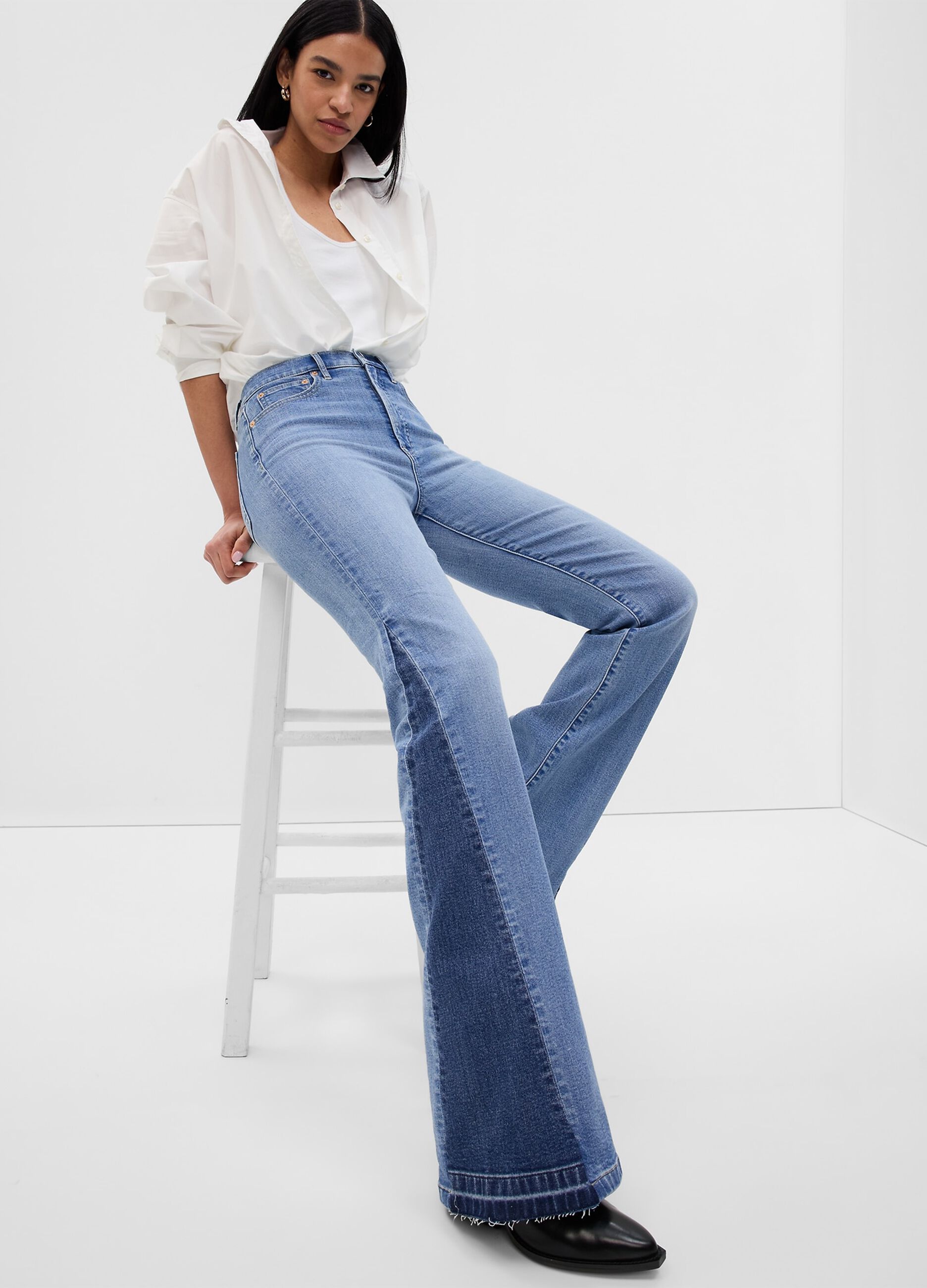 Flare-fit jeans with contrasting inserts