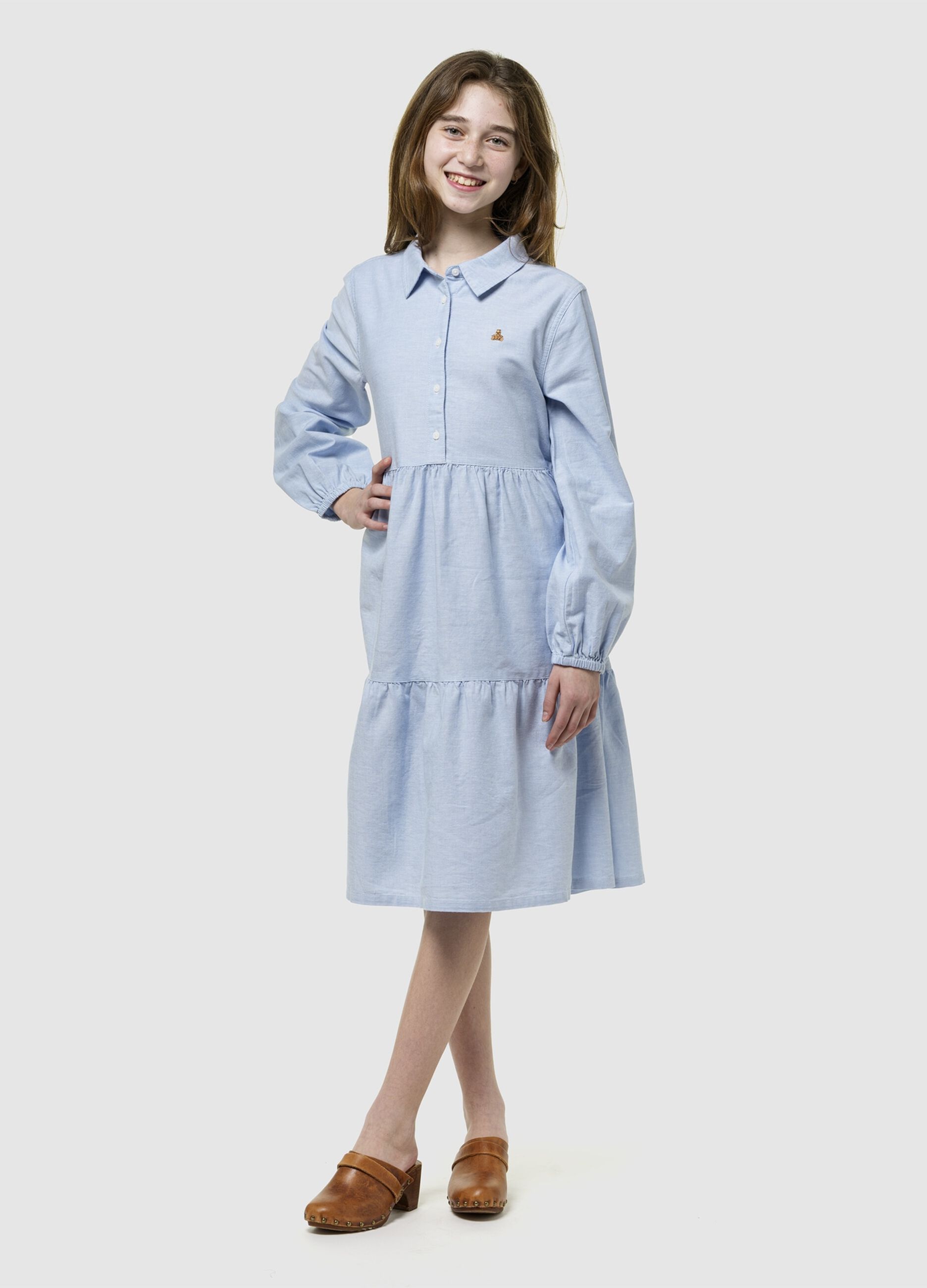 Vestito azzurro per bambina lungo a balze