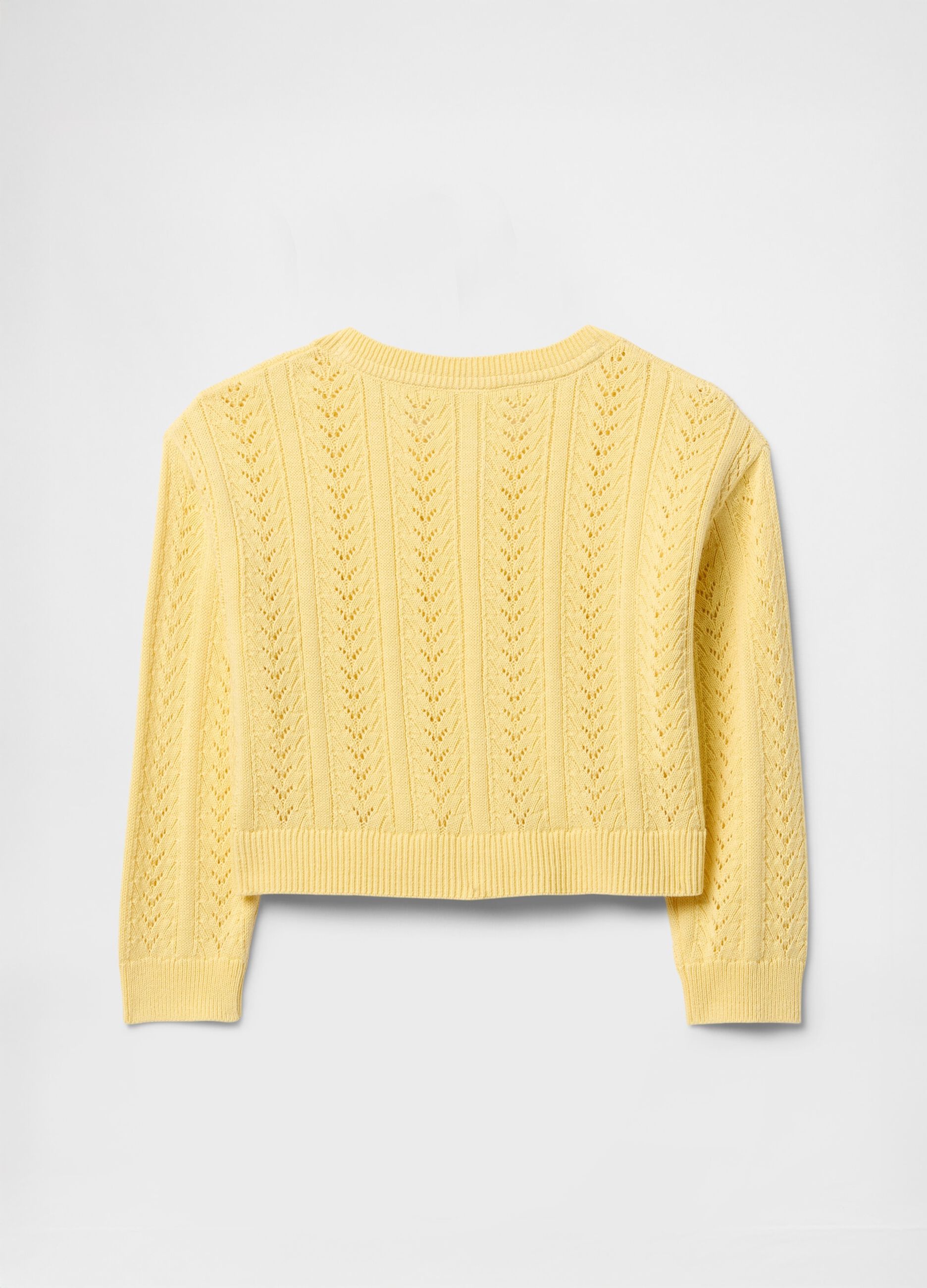 Cardigan giallo in maglia traforata_2