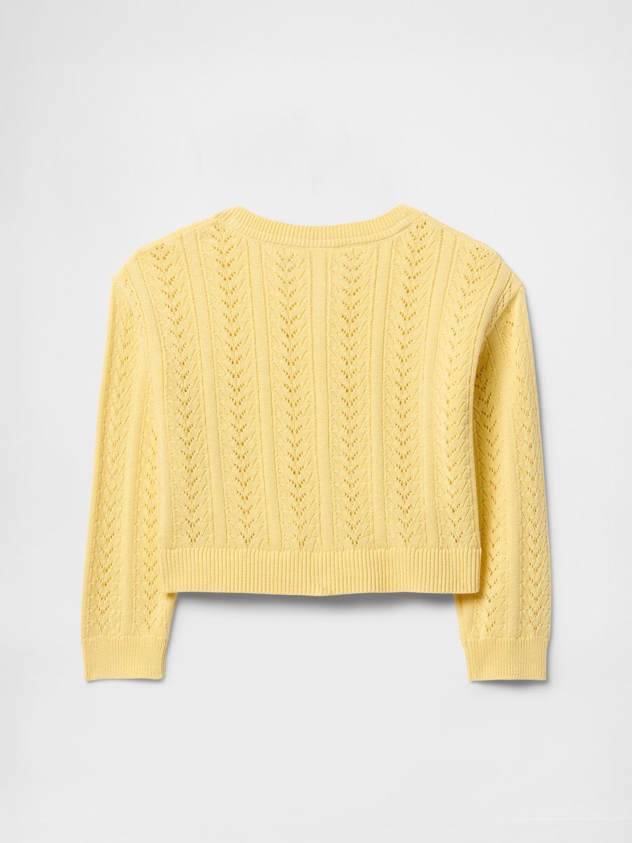 Cardigan giallo in maglia traforata Bimba_2