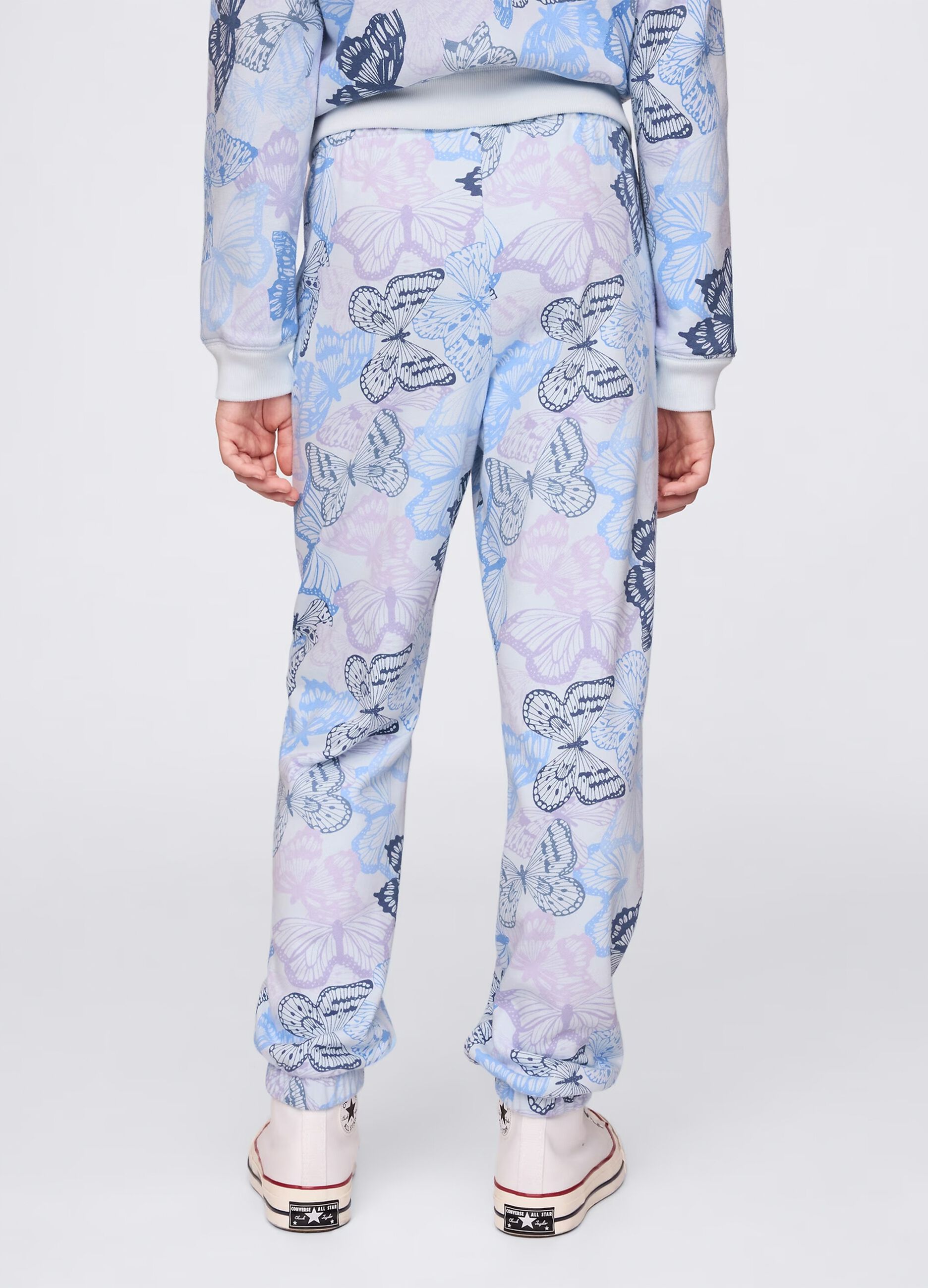 Joggers azzurro con coulisse stampa farfalle e ricamo logo_2