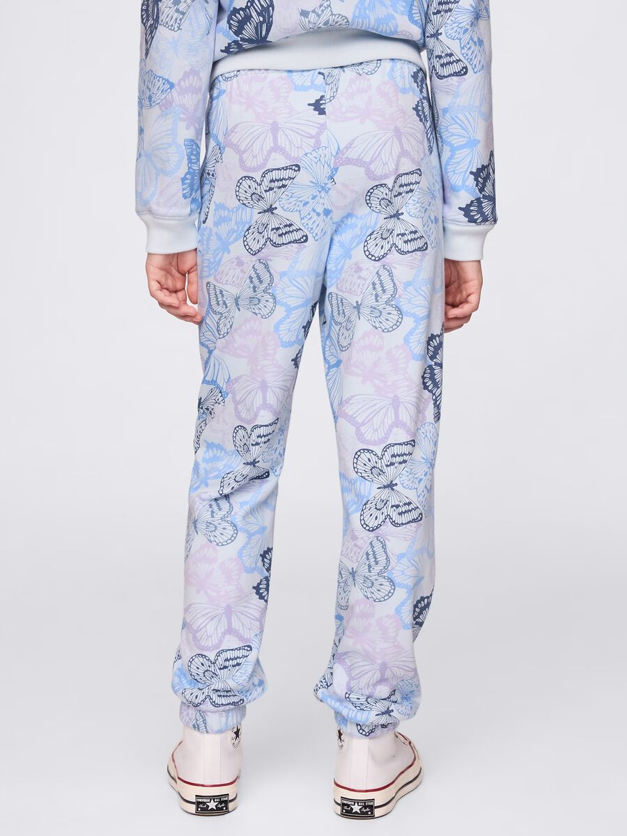 Joggers azzurro con coulisse stampa farfalle e ricamo logo Bambina_2