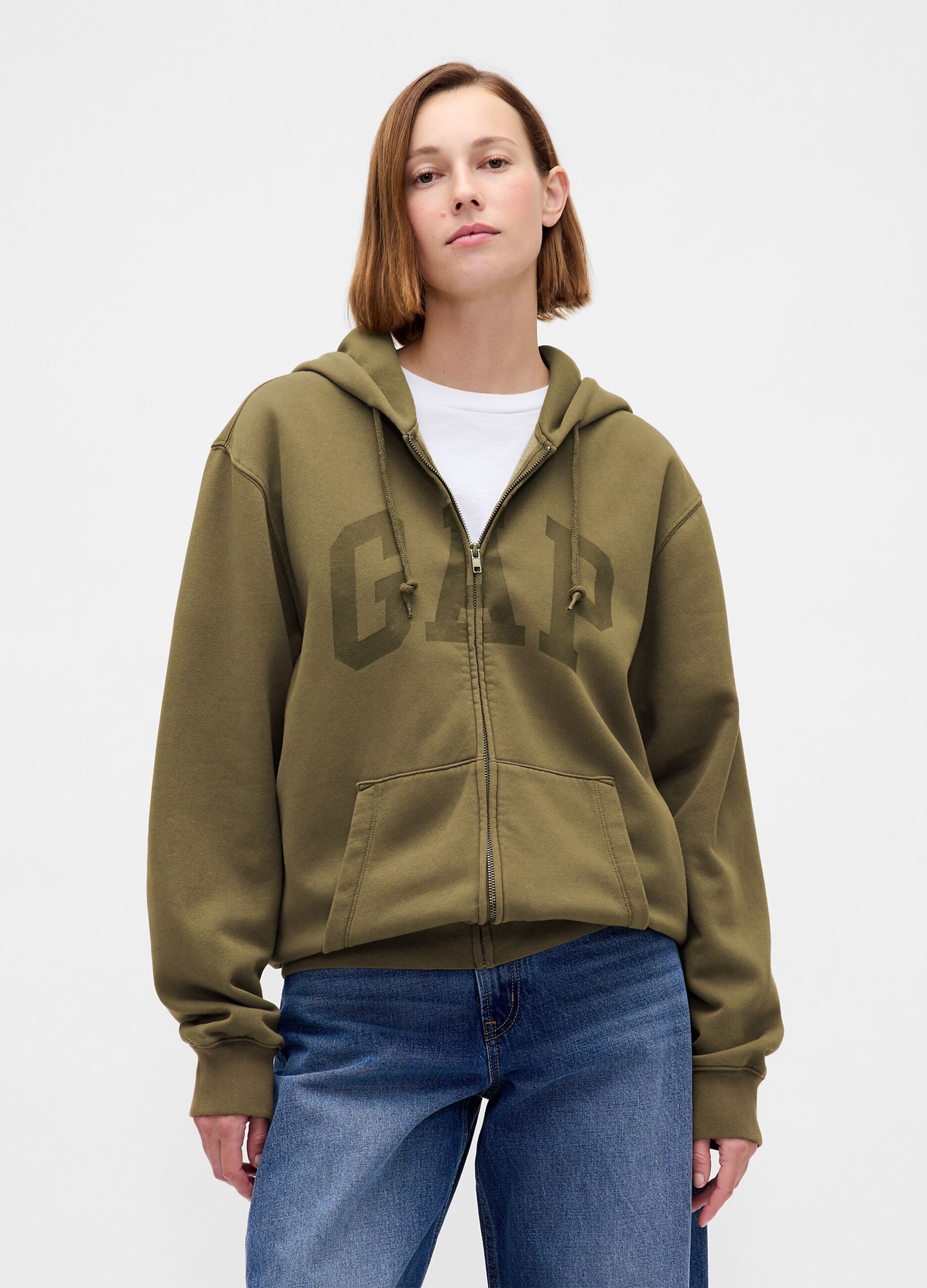 Felpa verde con zip in misto cotone_3