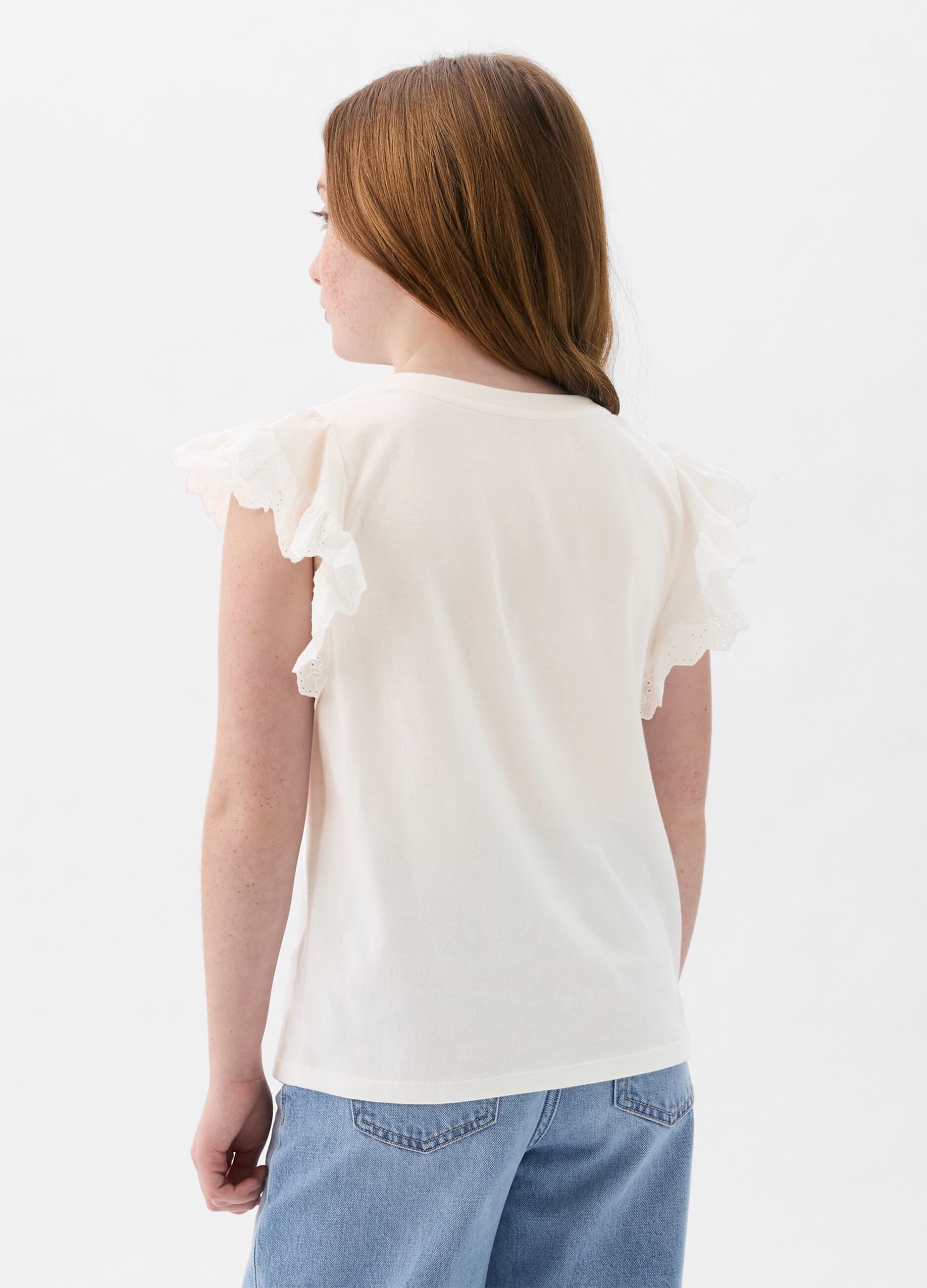 T-shirt in cotone con volant sangallo_1