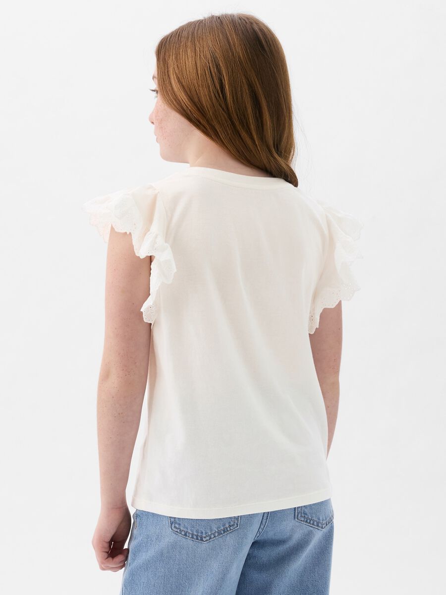 T-shirt in cotone con volant sangallo Bambina_1