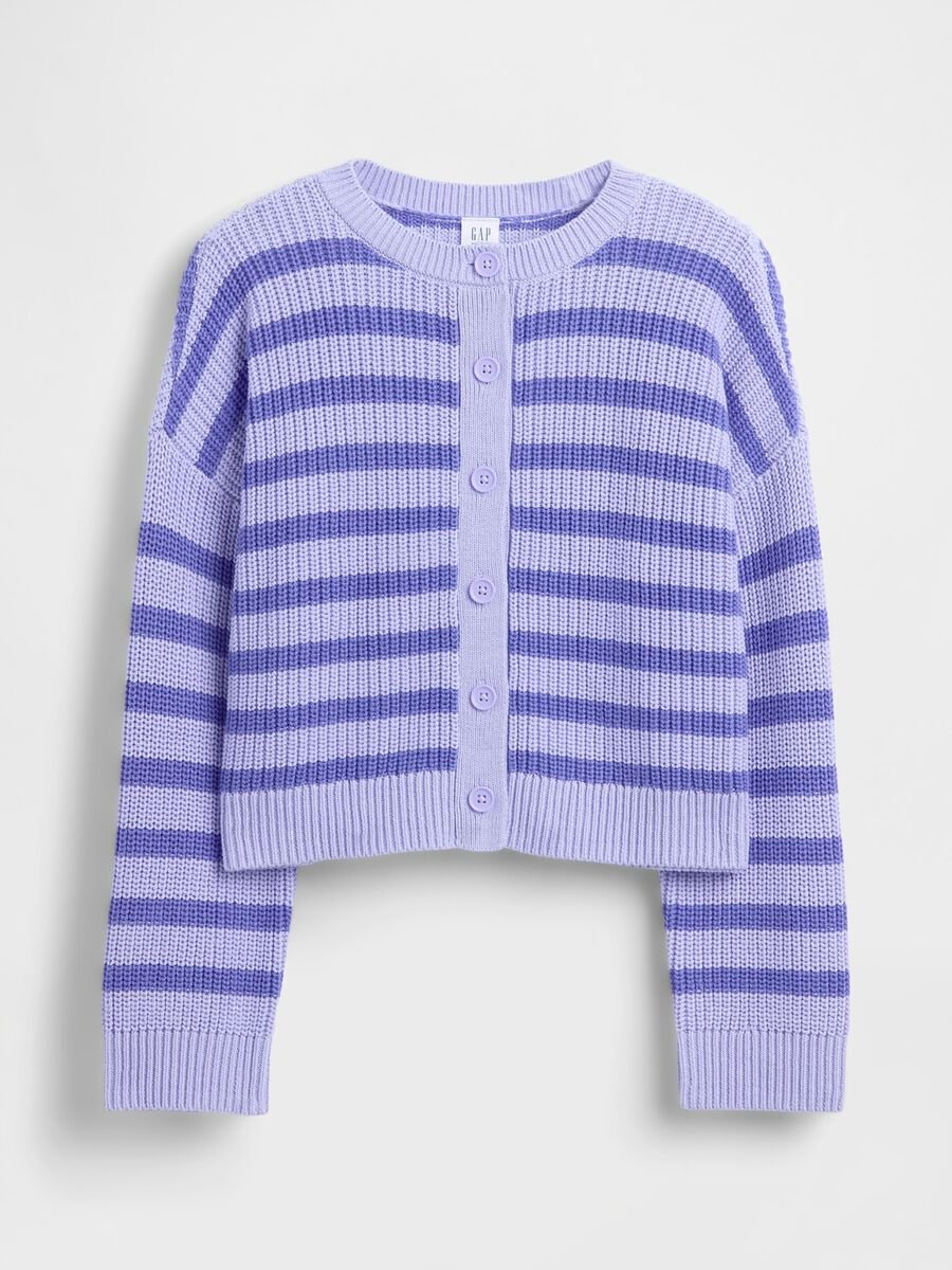 Cardigan viola a righe in cotone Bambina_3