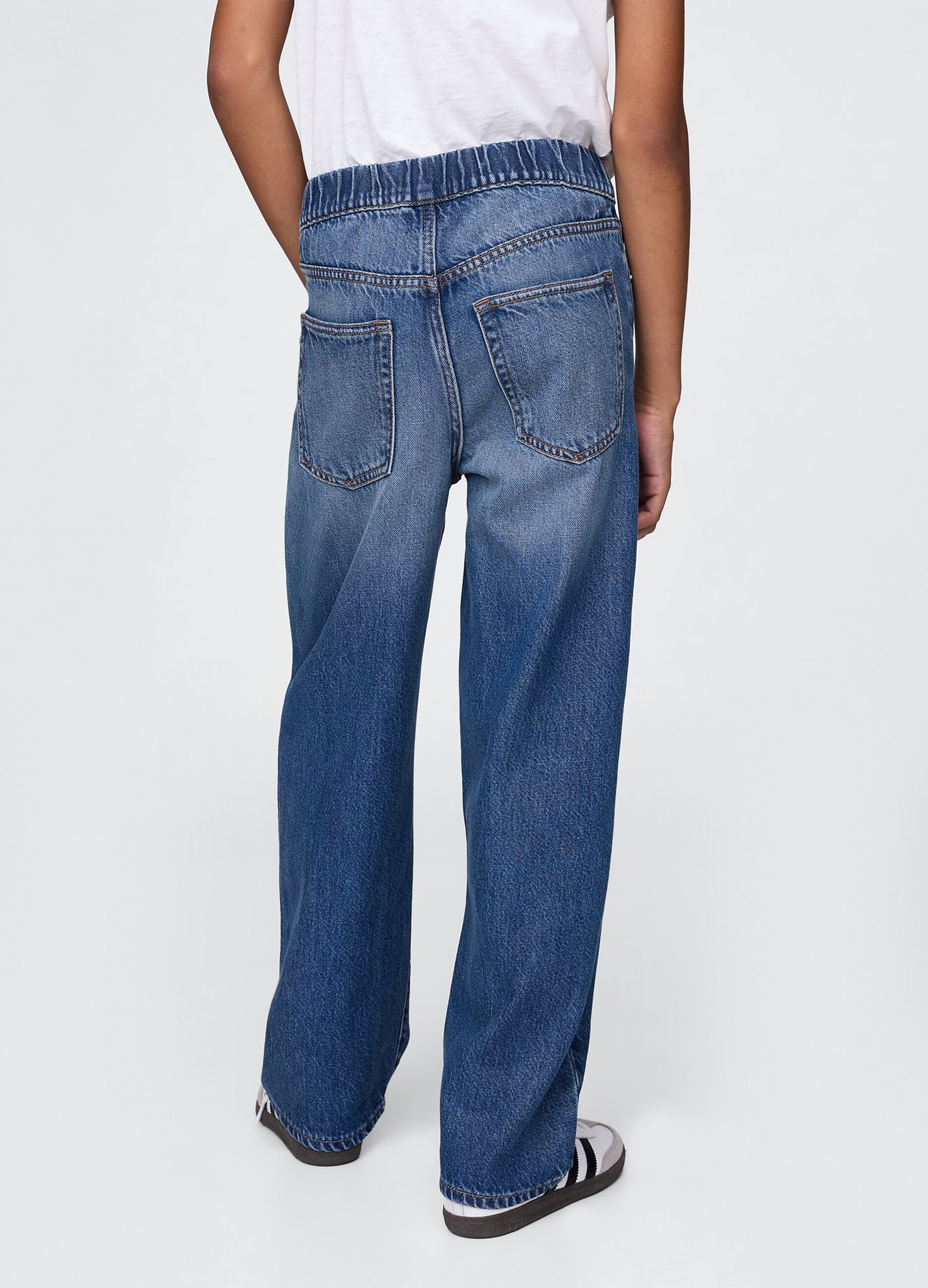 Jeans blu denim ampi a vita elastica_2