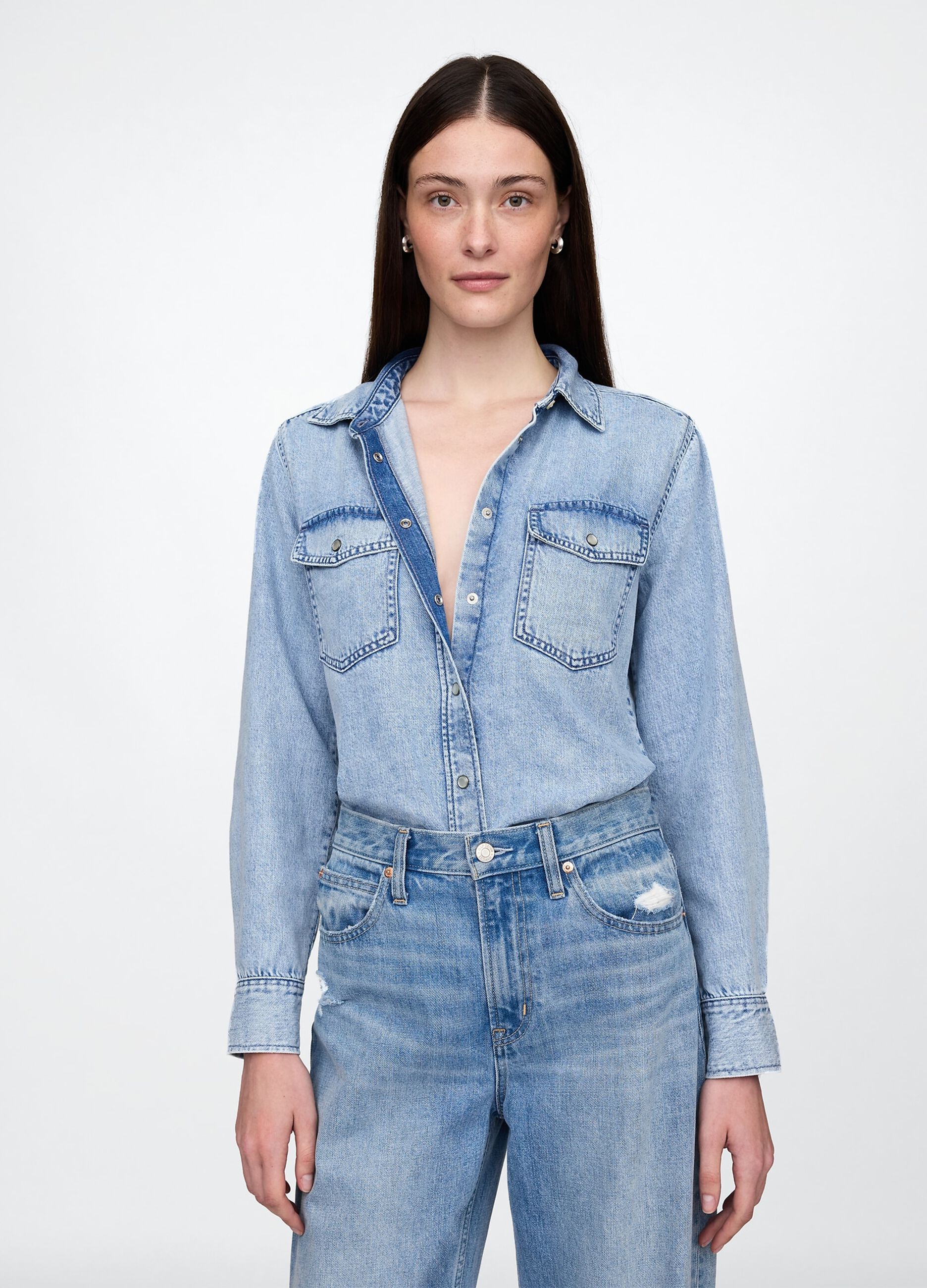 Camicia in denim con bottoni a pressione