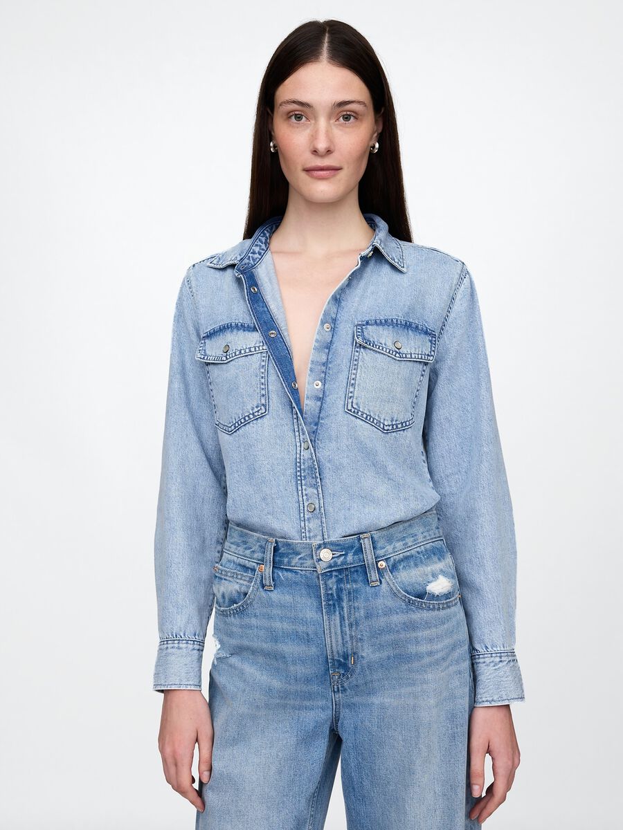 Camicia in denim con bottoni a pressione Donna_0