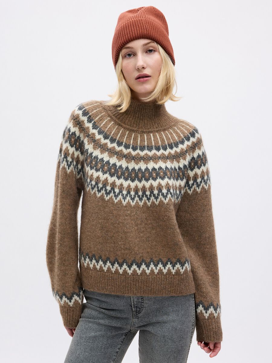 Mock neck pullover with jacquard drawing Woman_0
