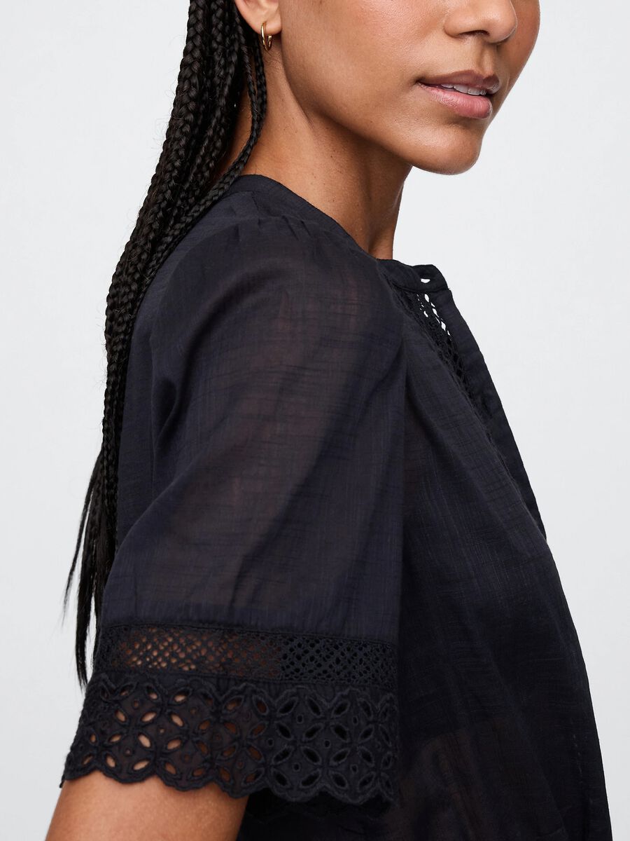 Blusa nera ricamata in cotone Donna_3