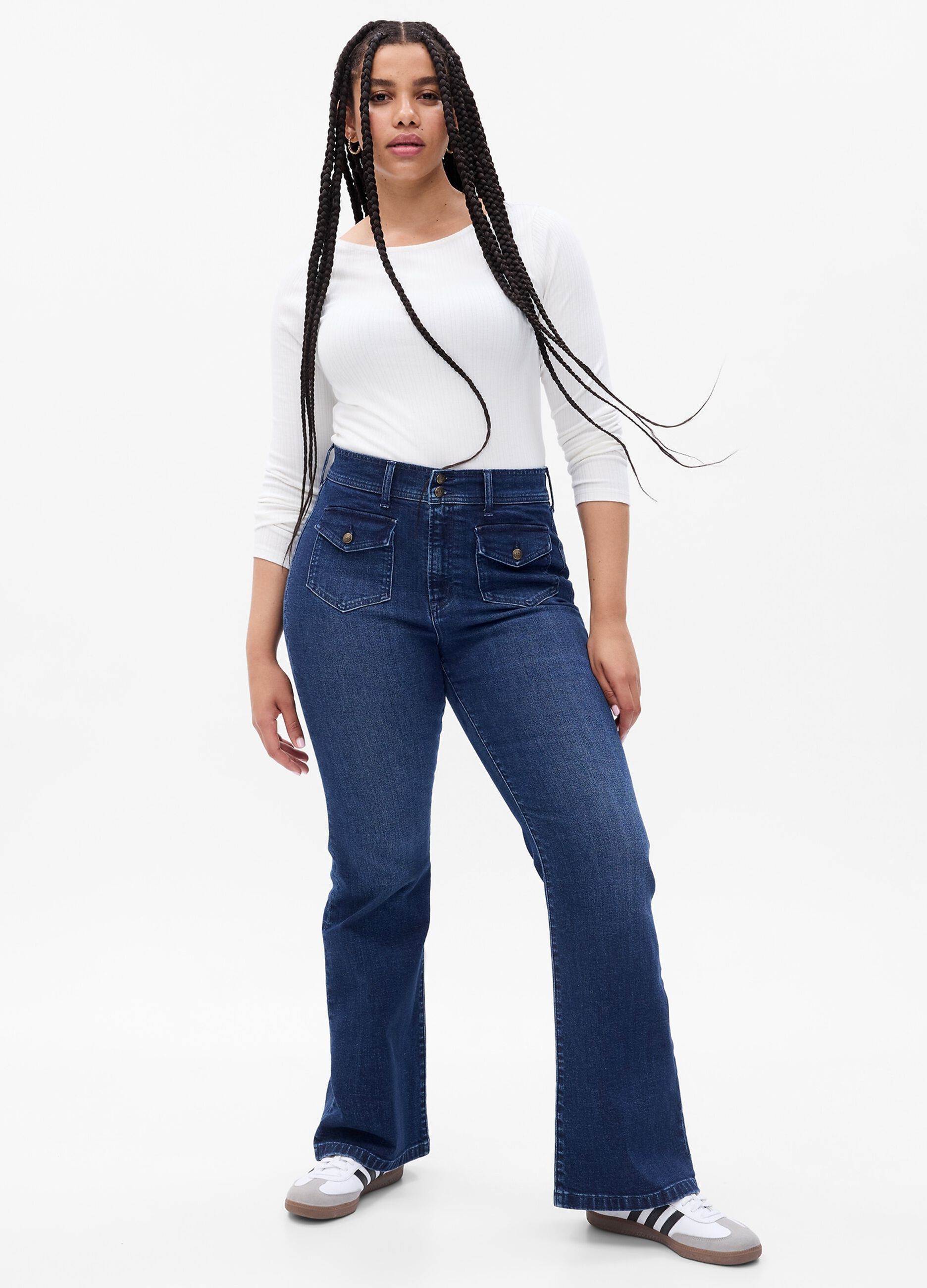 High-rise flare-fit jeans with buttons_3